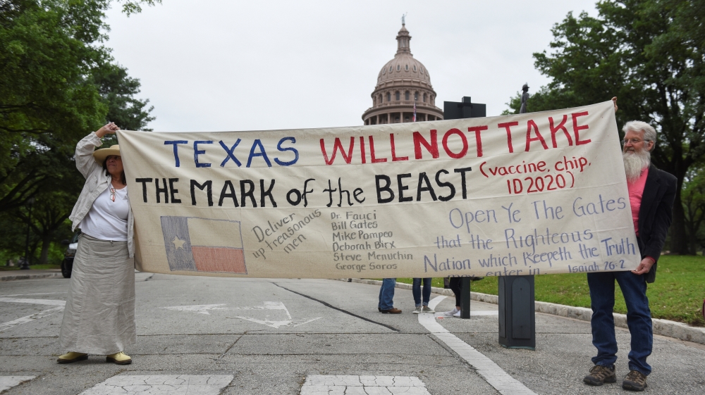 Protesters against the state''s extended stay-at-home order demonstrate in Austin
