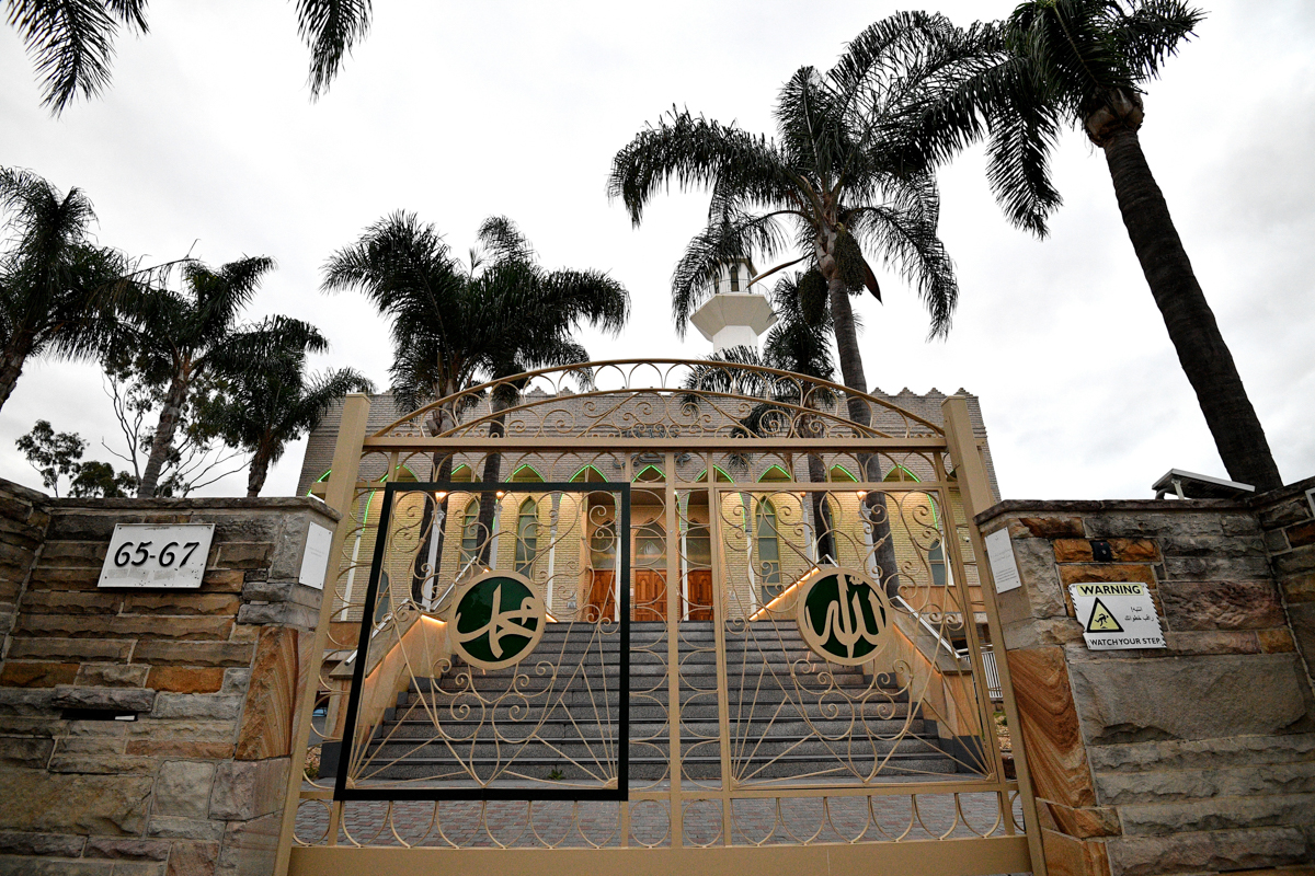 A view of the Lakemba mosque, usually packed with hundreds of Muslim worshippers, during the Eid al-Fitr prayer in western Sydney on May 24, 2020. - Lakemba mosque this year organised live streaming o