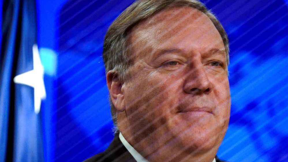 U.S. Secretary of State Pompeo speaks to reporters during briefing at State Department in Washington