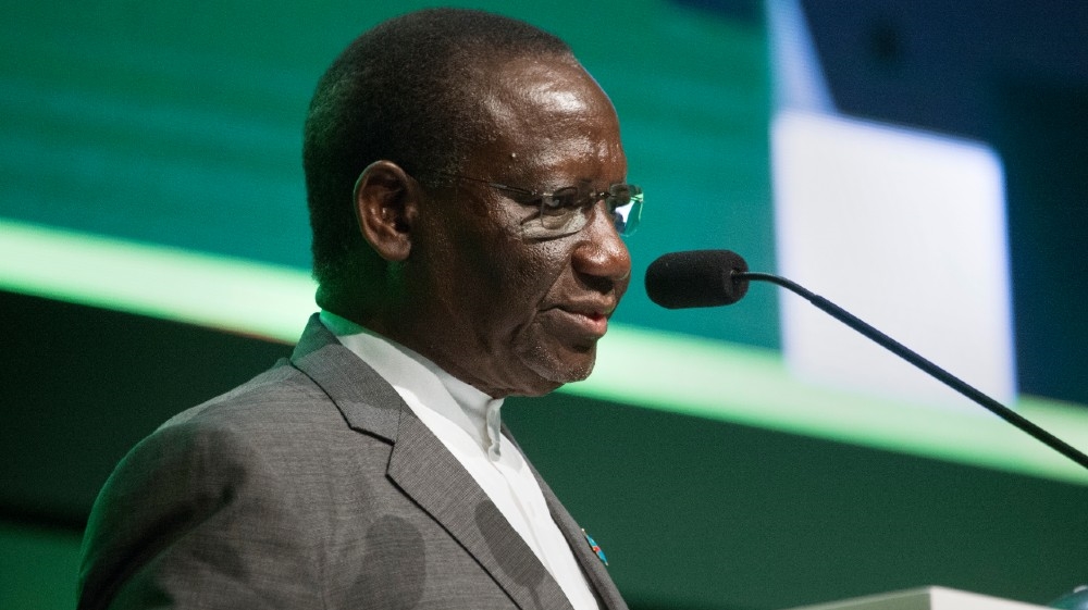 Sylvestre Ilunga Ilunkamba, Prime Minister of the Democratic Republic of Congo, speaks during the first day of the Mining Indaba in Cape Town, on February 3, 2020.