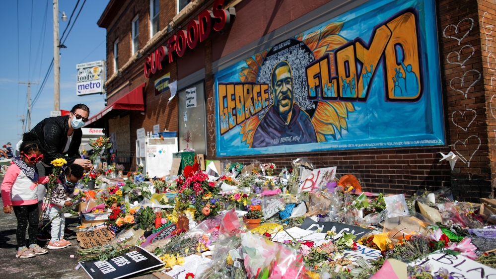 A makeshift memorial honoring George Floyd in Minneapolis