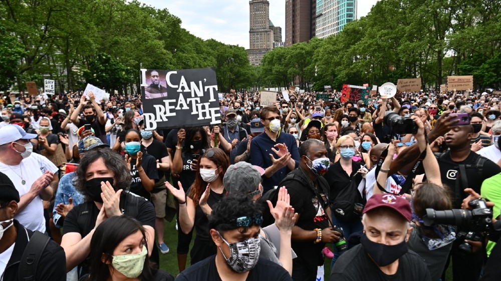 Protesters gather to demonstrate the death of George Floyd on June 4, 2020, in New York. On May 25, 2020, Floyd, a 46-year-old black man suspected of passing a counterfeit $20