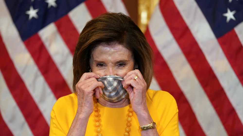 Speaker of the House Nancy Pelosi wears a mask in Washington