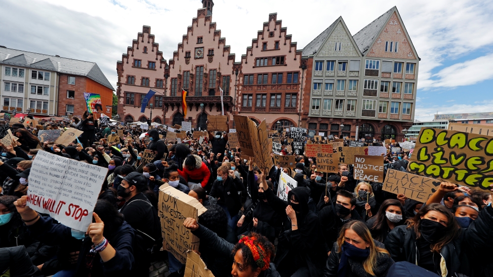 Protest against police brutality and the death in Minneapolis police custody of George Floyd, in Frankfurt