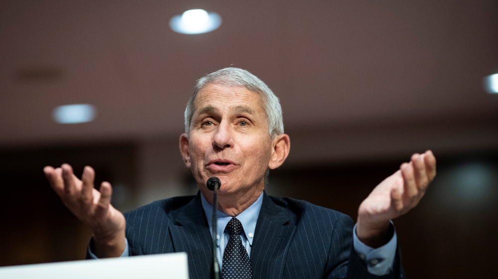 Anthony Fauci, director of the National Institute of Allergy and Infectious Diseases, speaks during a Senate Health, Education, Labor and Pensions Committee hearing on efforts to get back to work and
