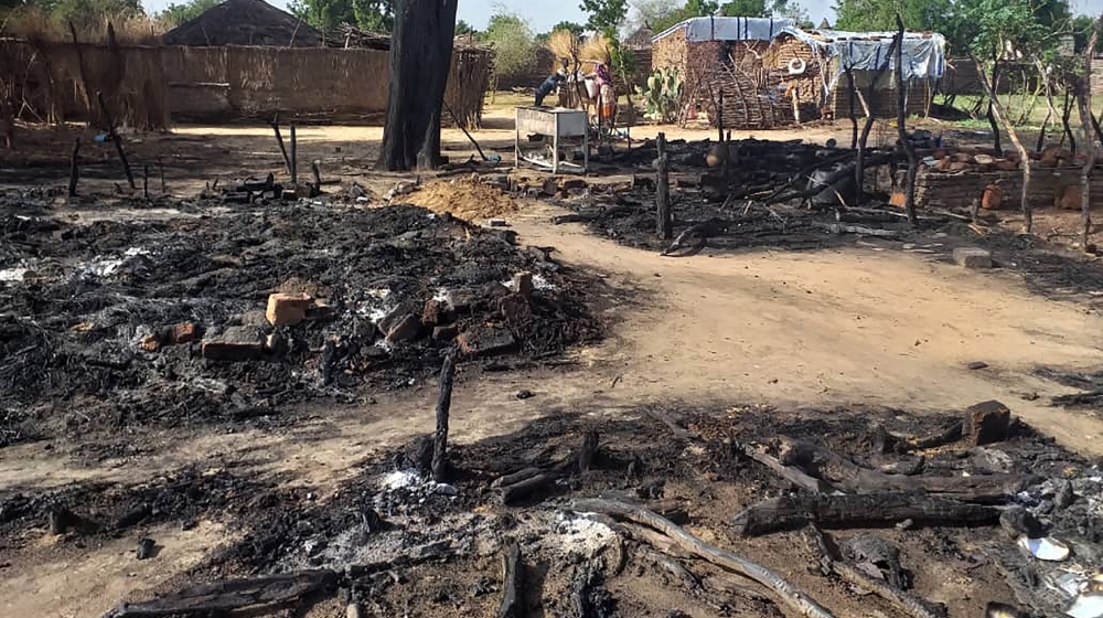 This photo shows aftermath of an attack in the village of Masteri in west Darfur, Sudan Saturday, July 25, 2020. A recent surge of violence in Darfur, the war-scarred region of western Sudan, has depr