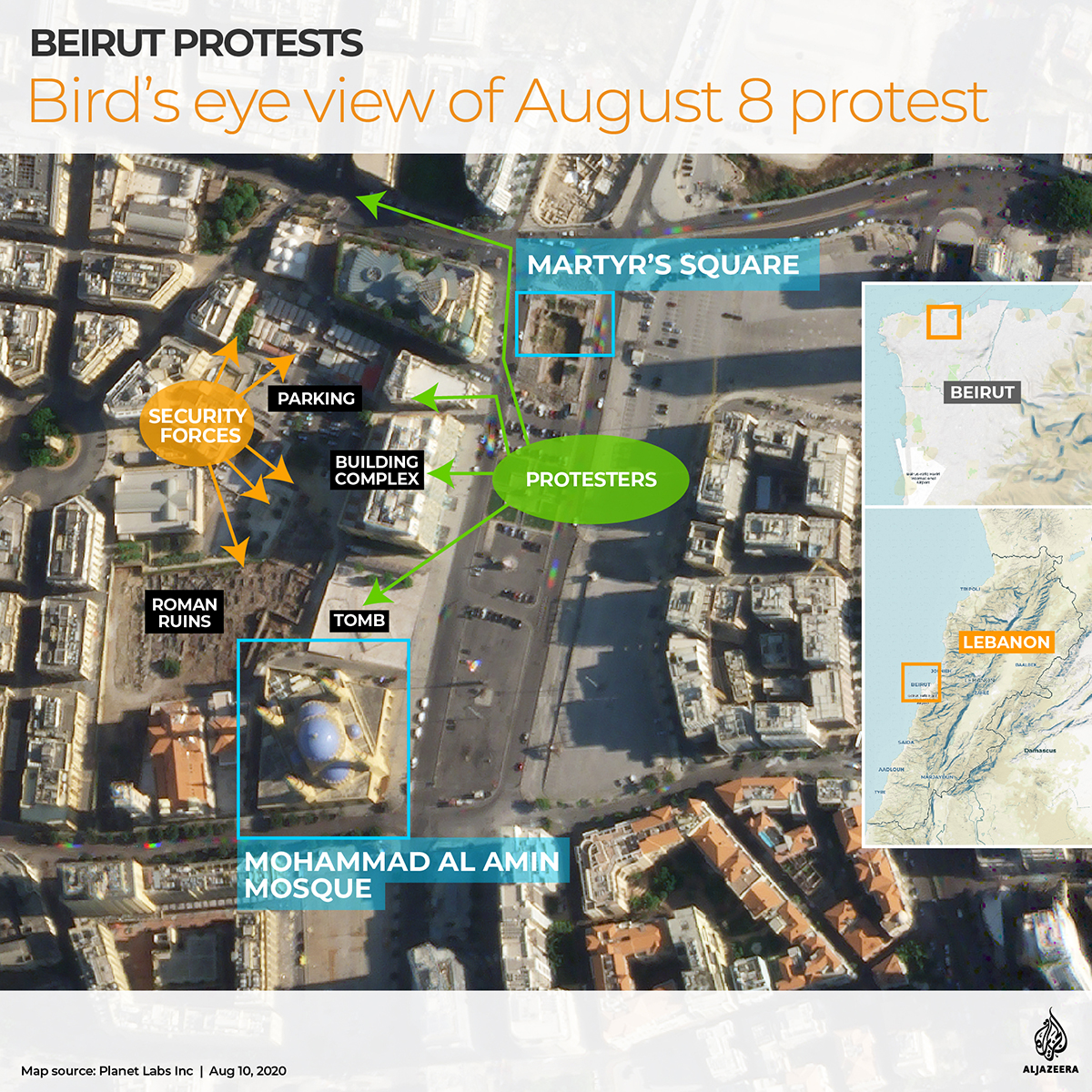 INTERACTIVE: Bird's eye view Beirut protest August 8