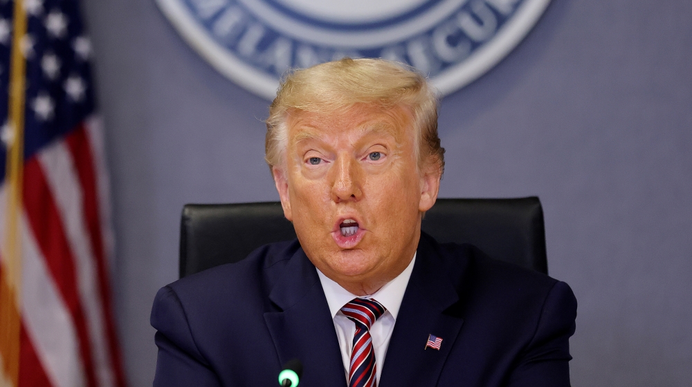 U.S. President Donald President Trump speaks during a briefing on Hurricane Laura at the Federal Emergency Management Agency (FEMA) headquarters in Washington, U.S., August 27, 2020. REUTERS/Carlos Ba