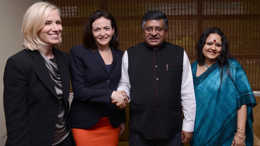 Communication and Information and Technology Minister Ravi Shankar Prasad shakes hands with COO, Facebook Sheryl Sandberg, during a meeting in New Delhi on Thursday. Facebook''s Global Public Policy Vi