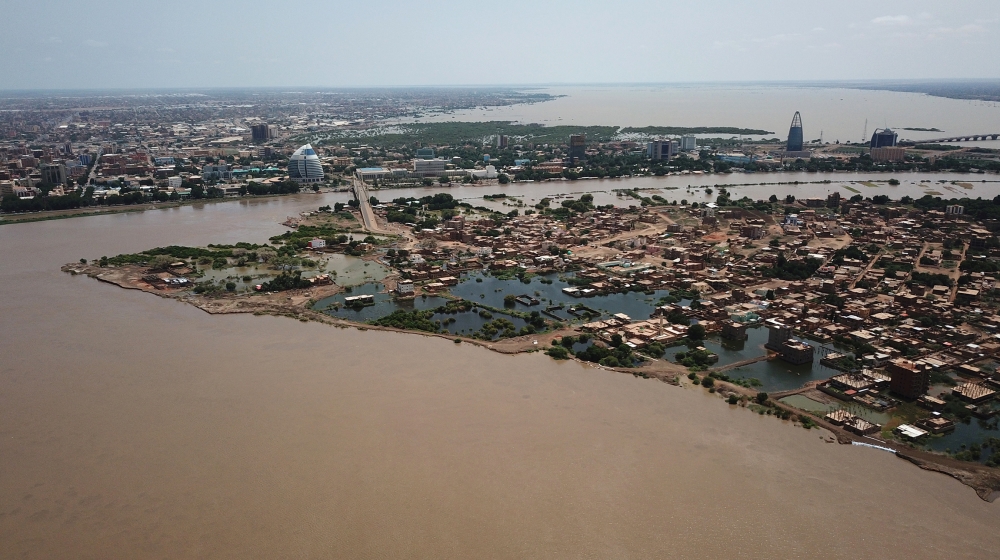 An aerial view shows buildings and roads submerged by floodwaters near the Nile River in South Khartoum, Sudan September 8, 2020. Picture taken September 8,2020 with a drone. REUTERS/El Tayeb Siddig