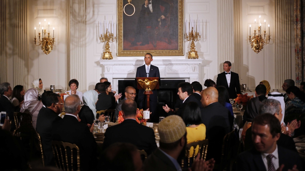 President Barack Obama speaks as he hosts an Iftar dinner, which celebrates the breaking of fast during t