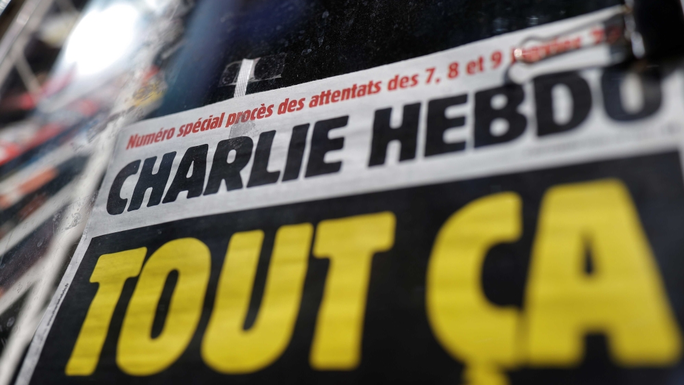 The front page of French satirical magazine Charlie Hebdo is seen