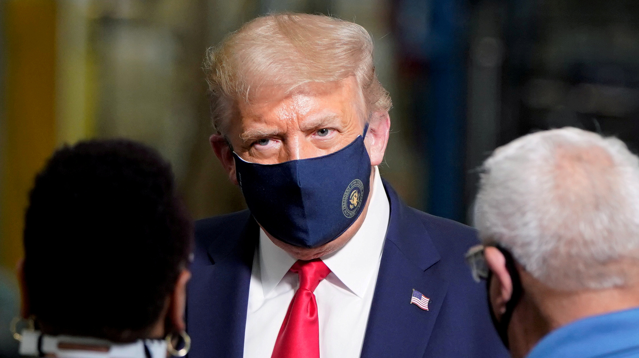 US President Donald Trump wearing face mask