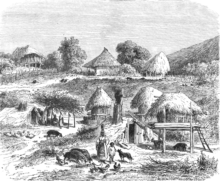 A shatra (village) founded by Roma slaves, as depicted in an 1860 engraving by Dieudonne Lancelot [Wikimedia commons]
