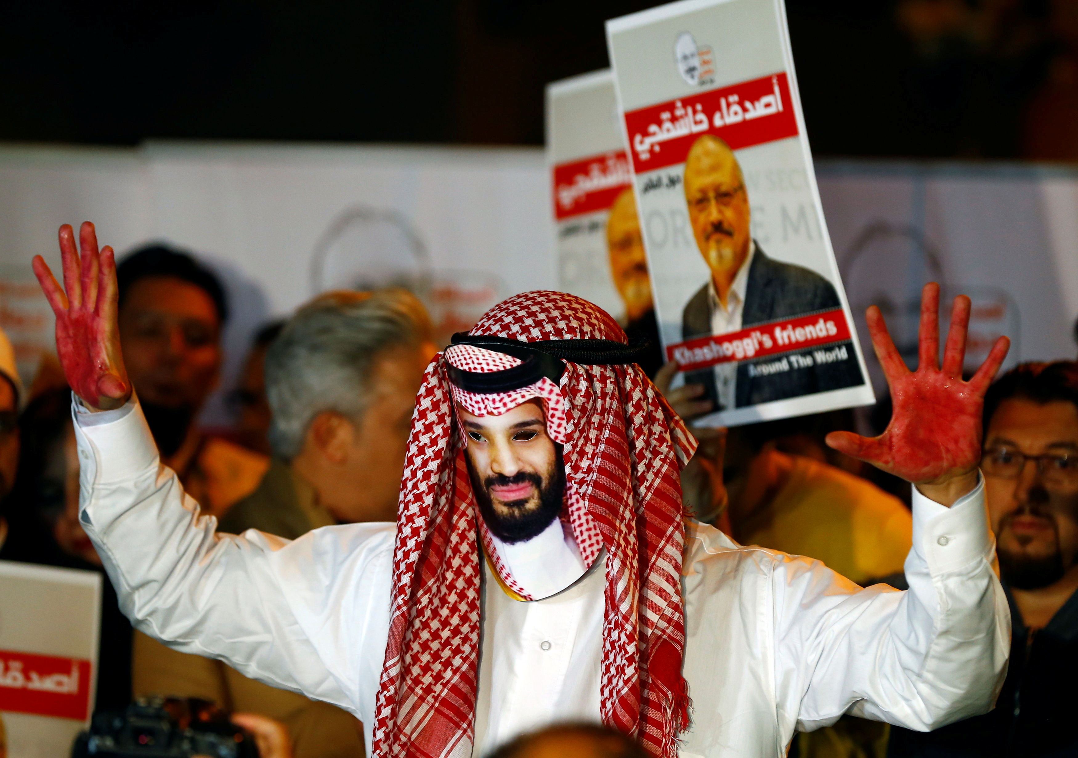 A demonstrator wearing a mask of Saudi Crown Prince Mohammed bin Salman attends a protest outside the Saudi Arabia consulate where the Saudi journalist Jamal Khashoggi was last seen in Istanbul, Turkey on October 25, 2018 [File: Reuters/Osman Orsal]