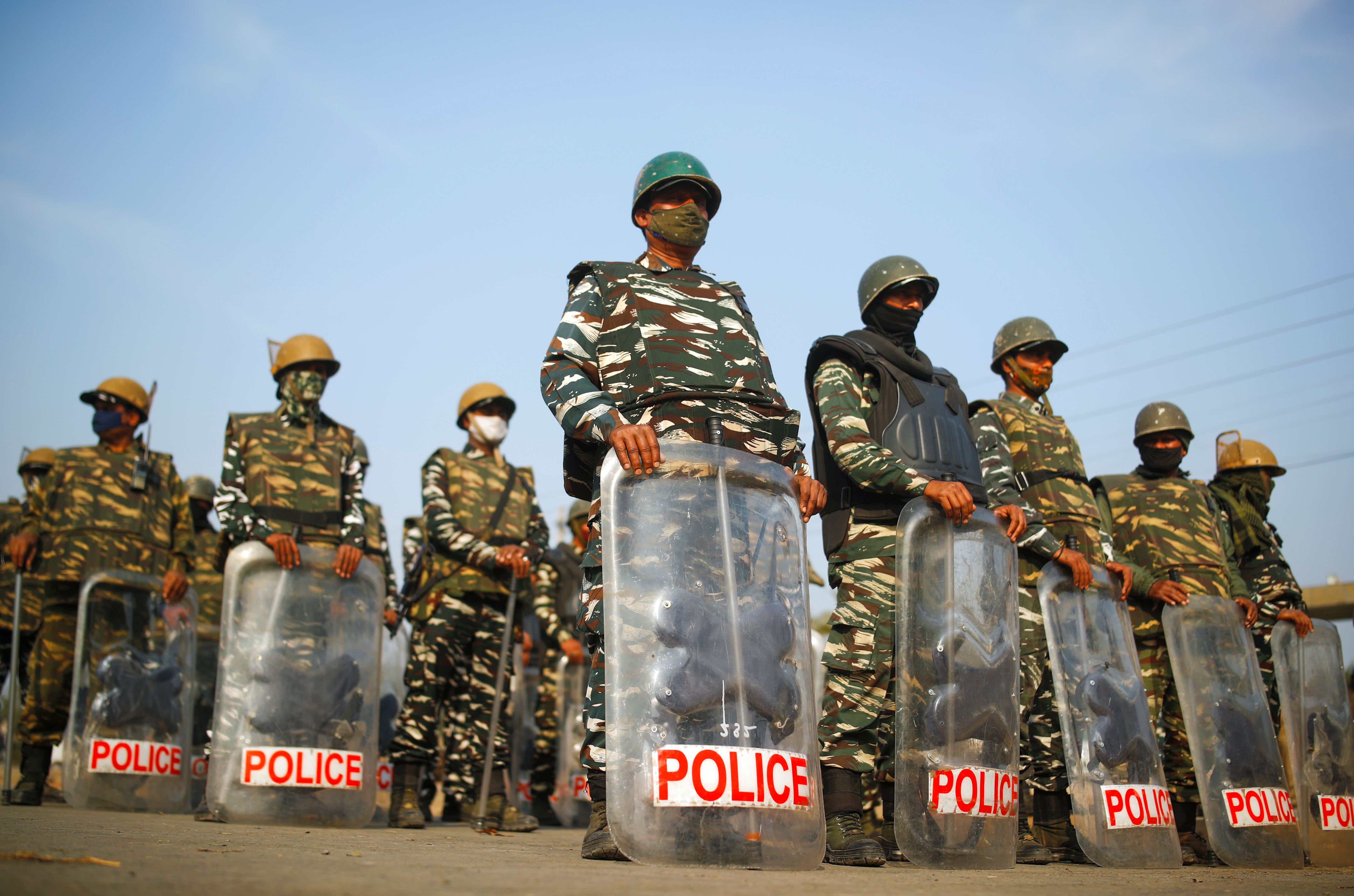 Indian police officers in riot gear