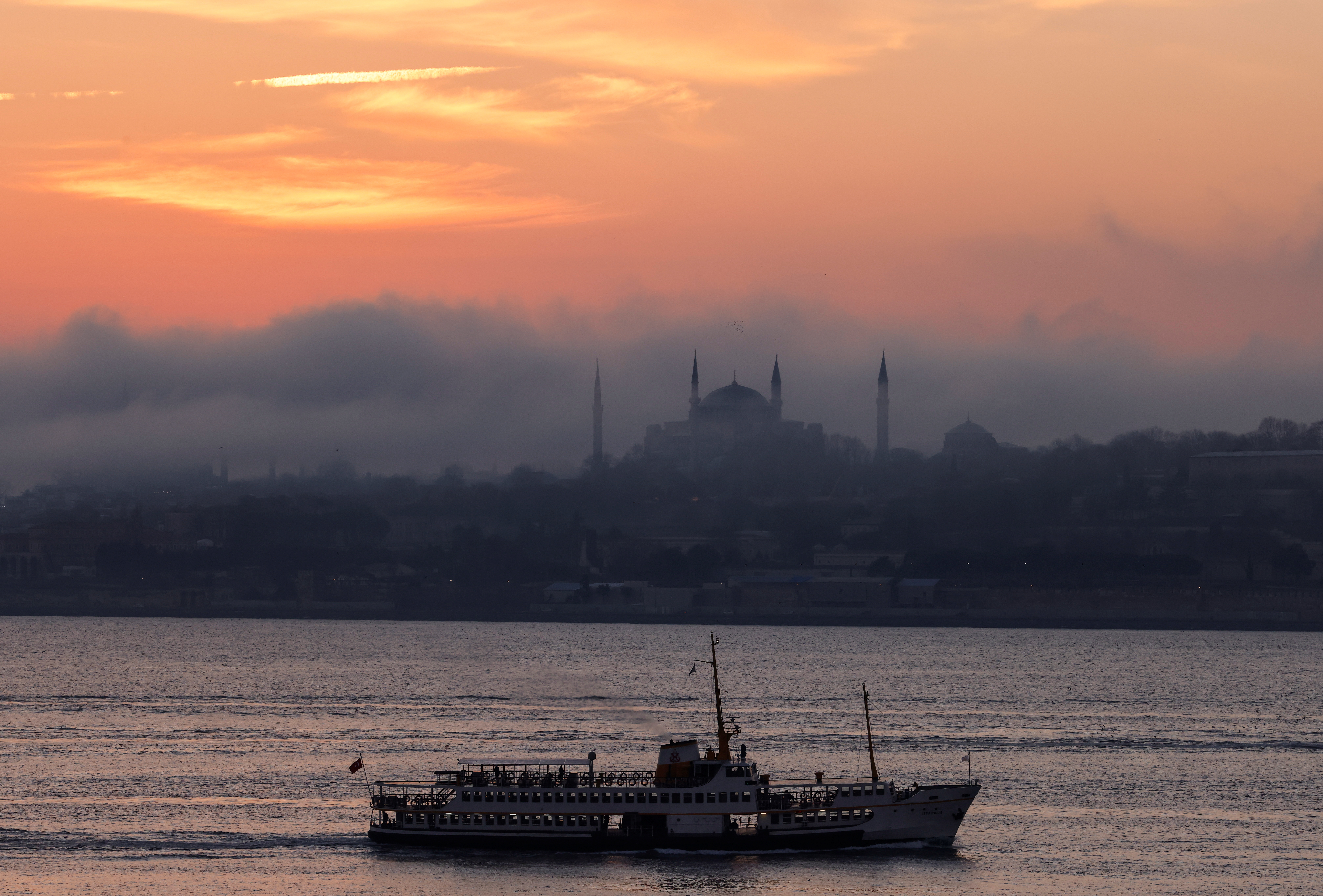 A ferry sails through Bosphorus