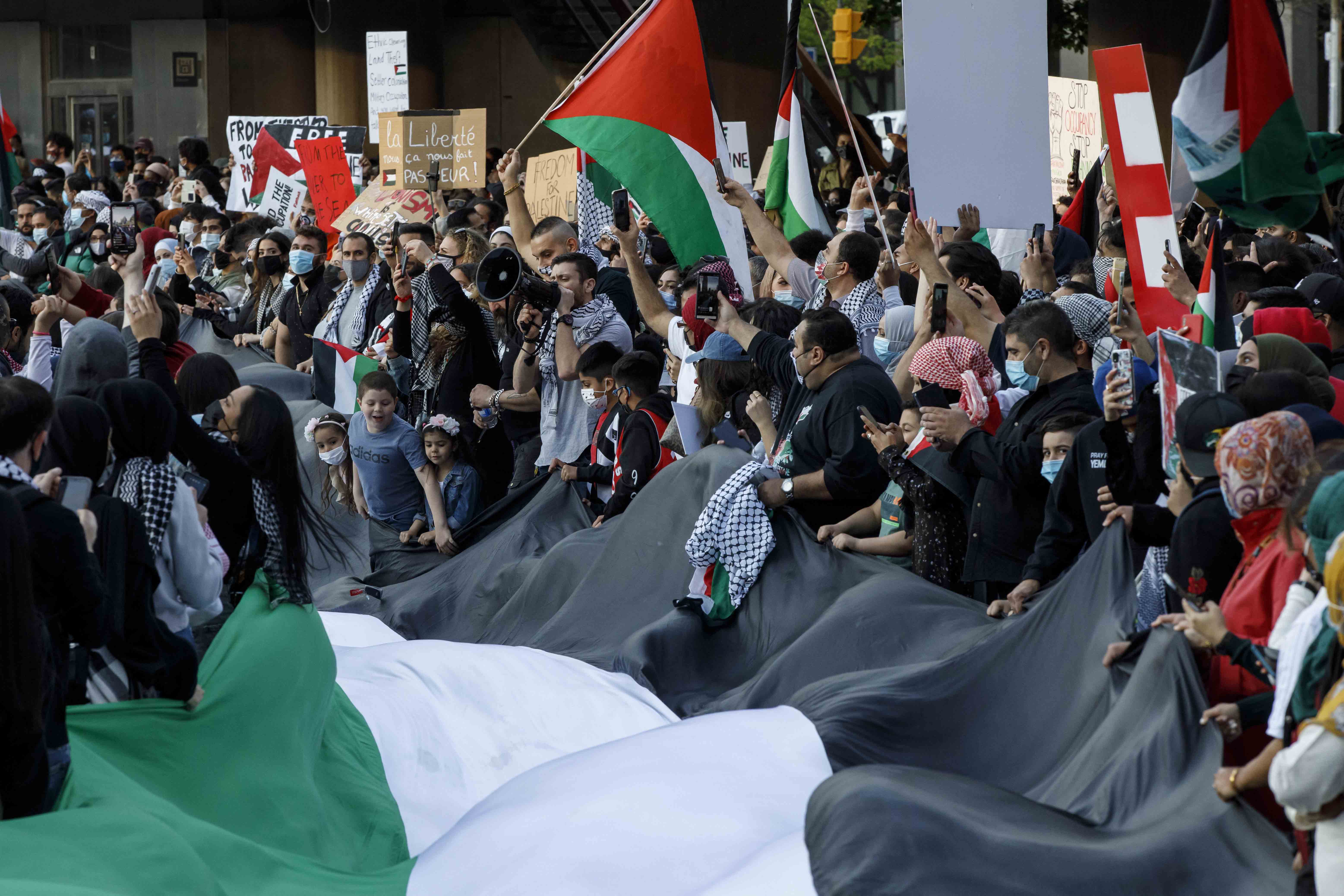 Palestinian flag at a protest in Toronto