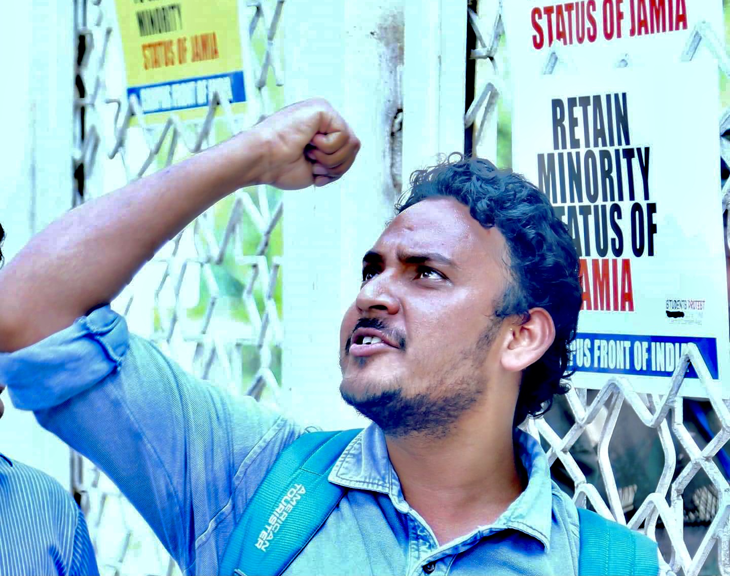 Masud Ahmed shouting slogans during a demonstration at his university in New Delhi [Courtesy: Monis Ahmed Khan]