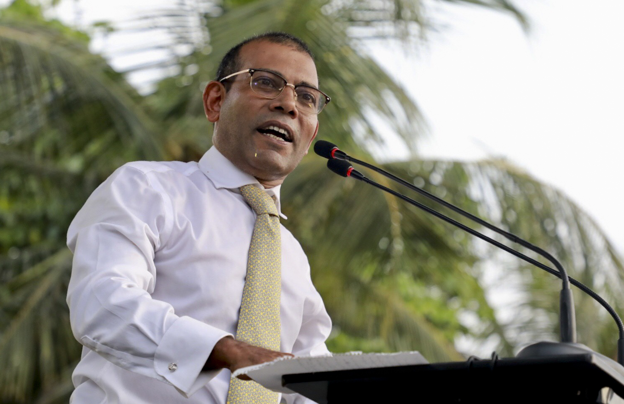 A former political prisoner, Nasheed was elected president in the Maldives' first multi-party elections in 2008 [File: Mohamed Sharuhaan/AP Photo]