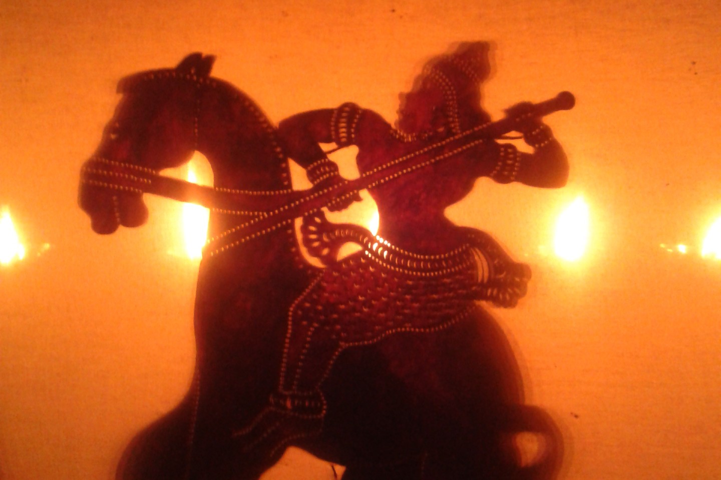 A horse and warrior from the epic Ramayana, performed through a type of shadow puppetry called tholpavakoothu [Photo courtesy of Sajeesh Pulavar]