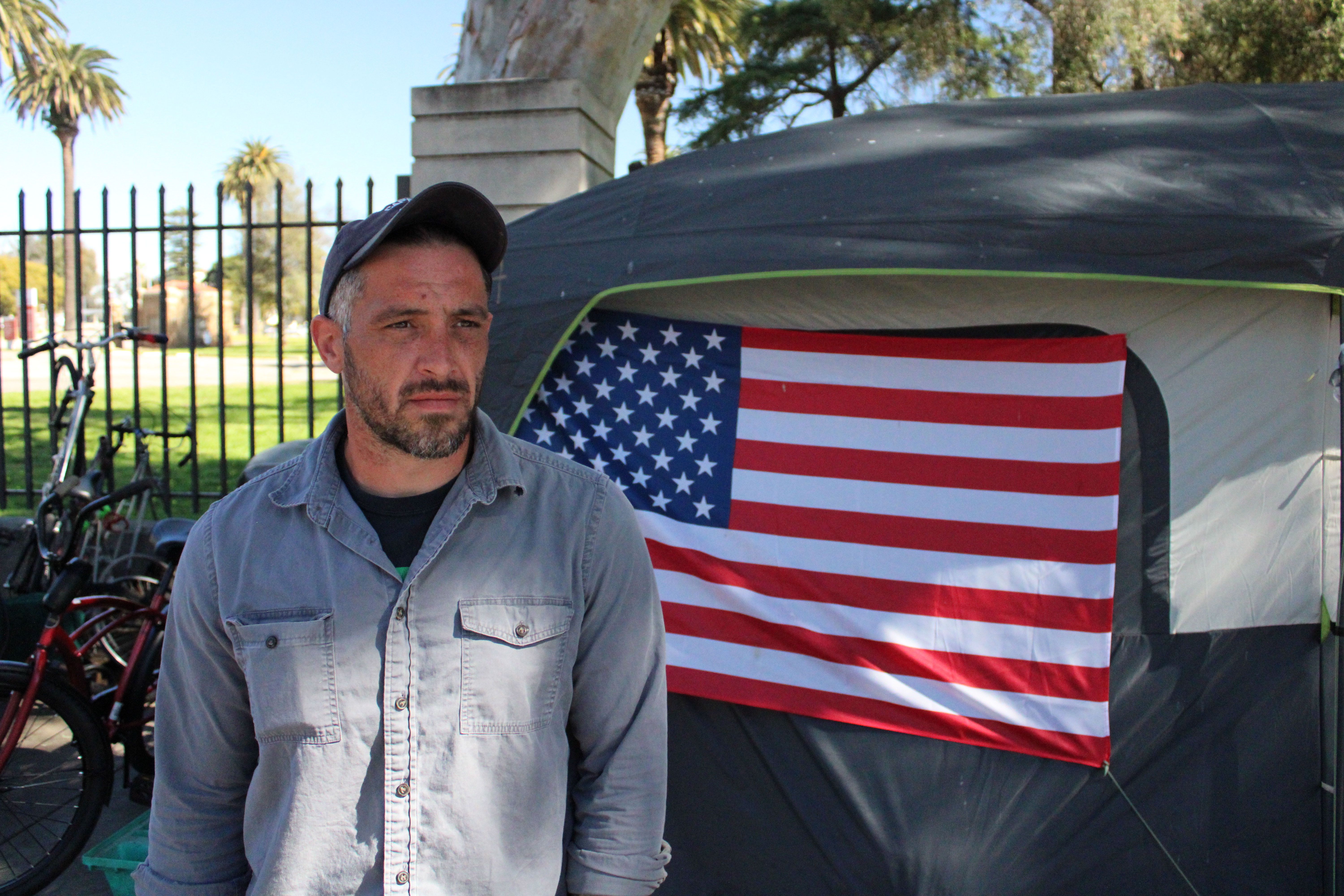 Rob Reynolds with the non-profit AMVETS at Veteran's Row in Los Angeles [Morgan Godvin/Al Jazeera]