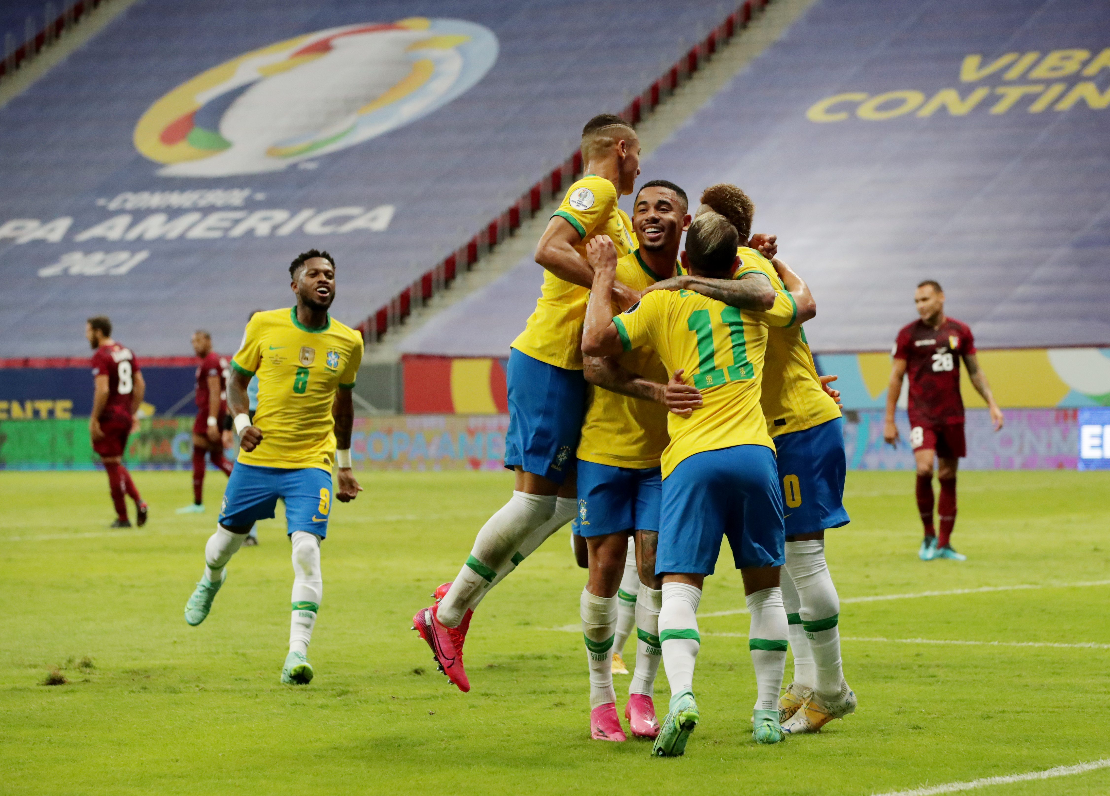 Brazilian football teamcelebrating