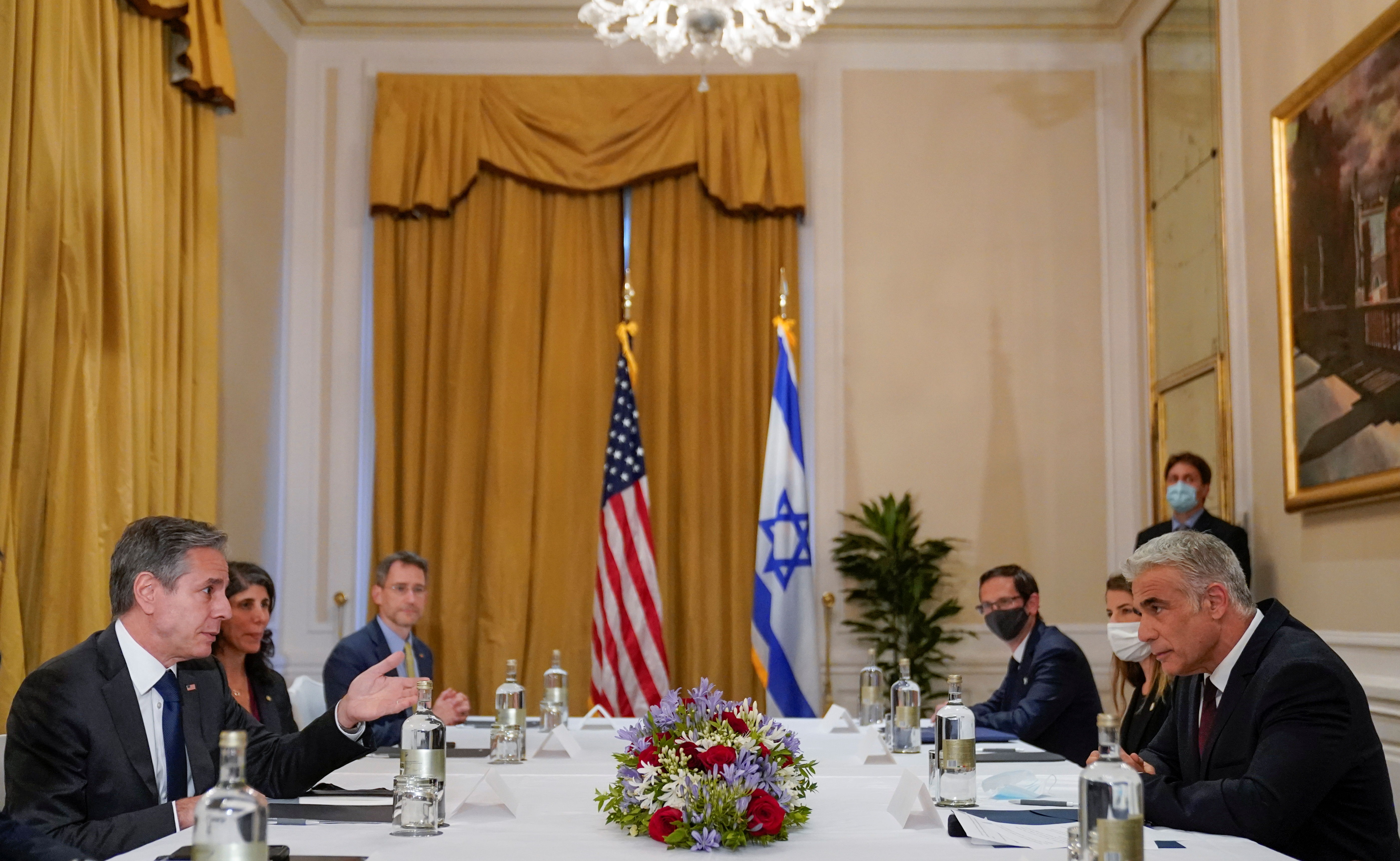 US Secretary of State Antony Blinken meets with Israeli Foreign Minister Yair Lapid in Rome on June 27, 2021 [Pool via Reuters/Andrew Harnik]