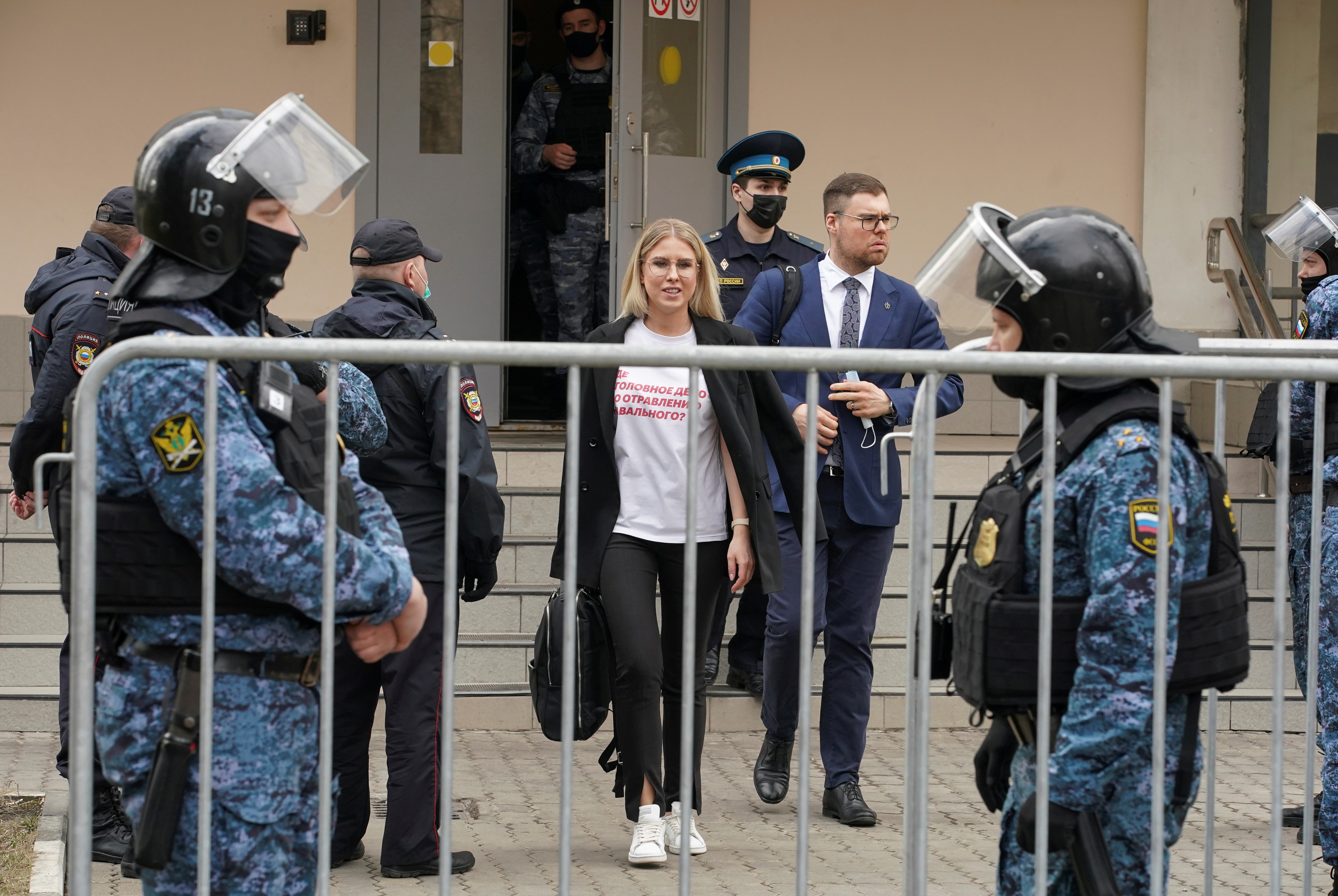 Lyubov Sobol leaves a court building