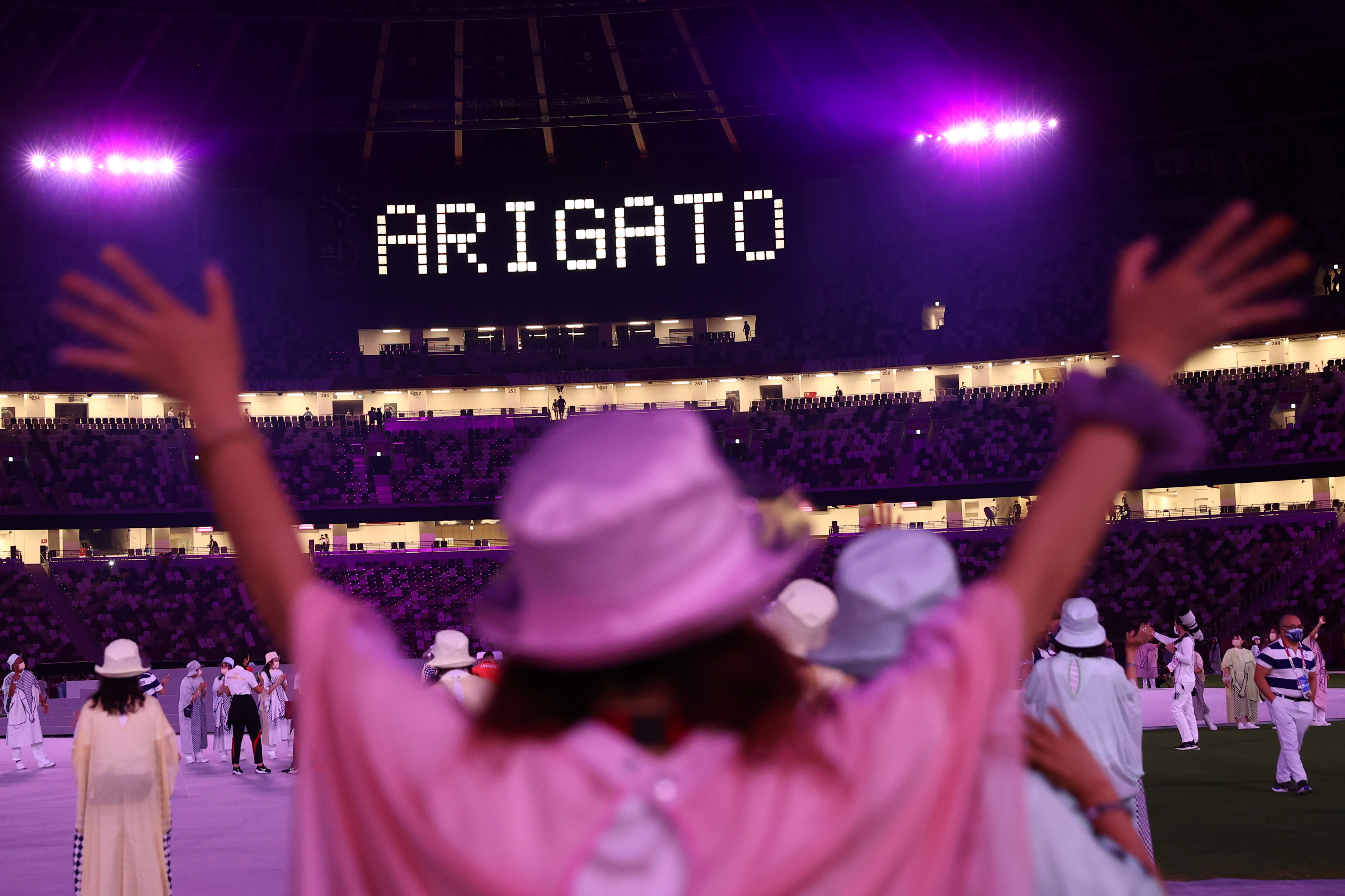 For the first time ever, the closing ceremony featured live celebrations from the next host city as the people of Paris welcomed the handover of the Olympic flag [Antonio Bronic/Reuters]