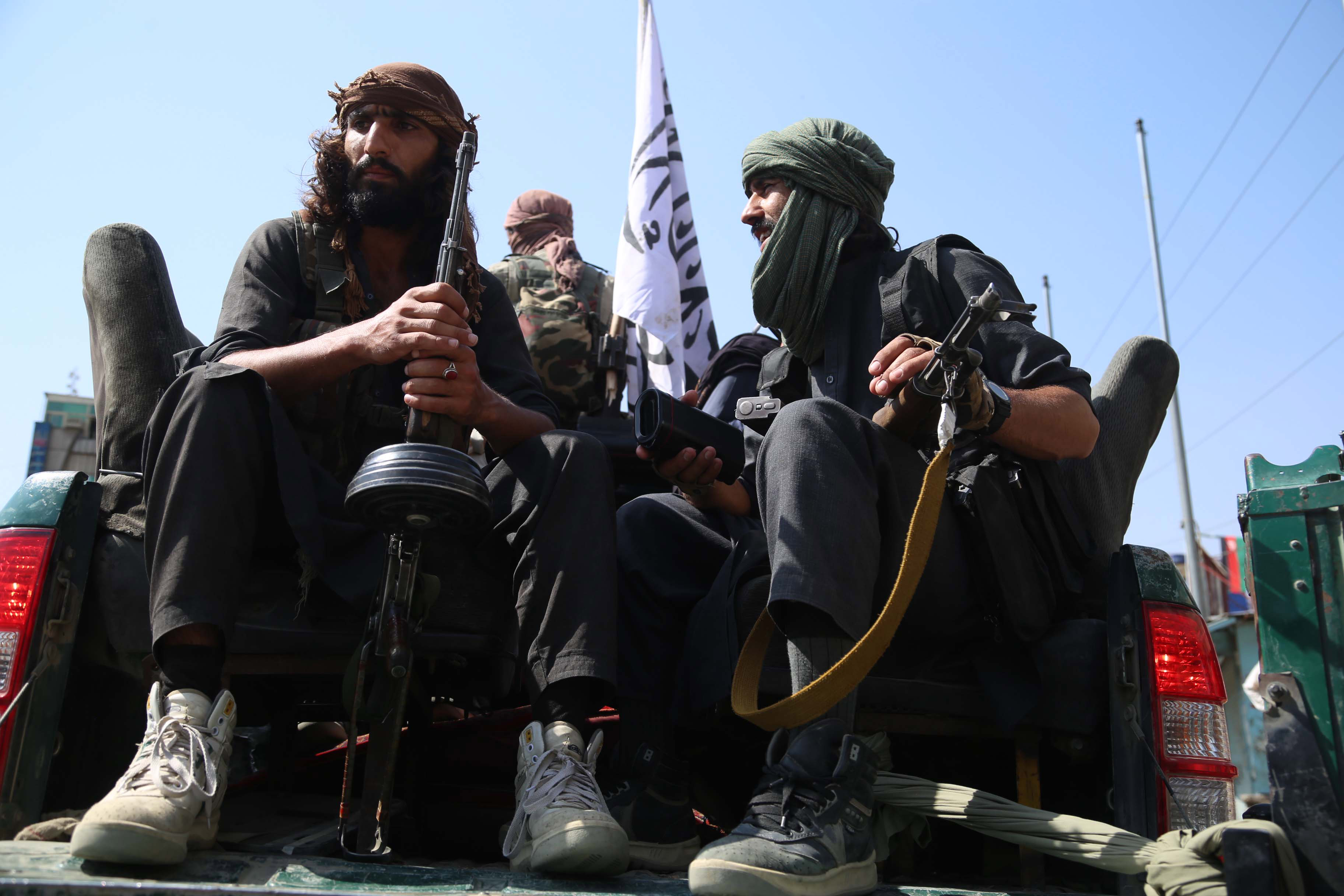 Taliban fighters patrol in the city of Jalalabad, Afghanistan on 17 August 2021 [EPA]