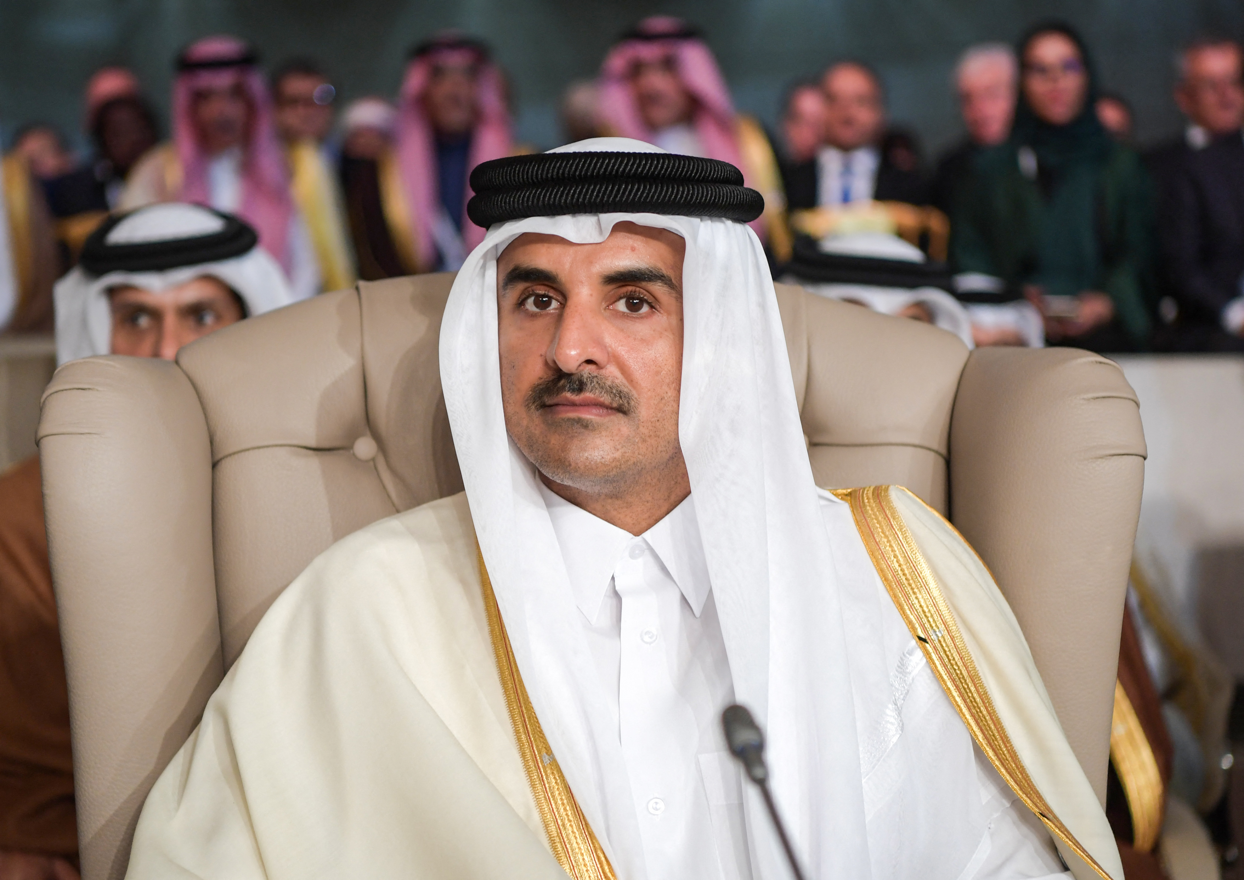 Qatar's Emir Sheikh Tamim bin Hamad Al Thani in a meeting