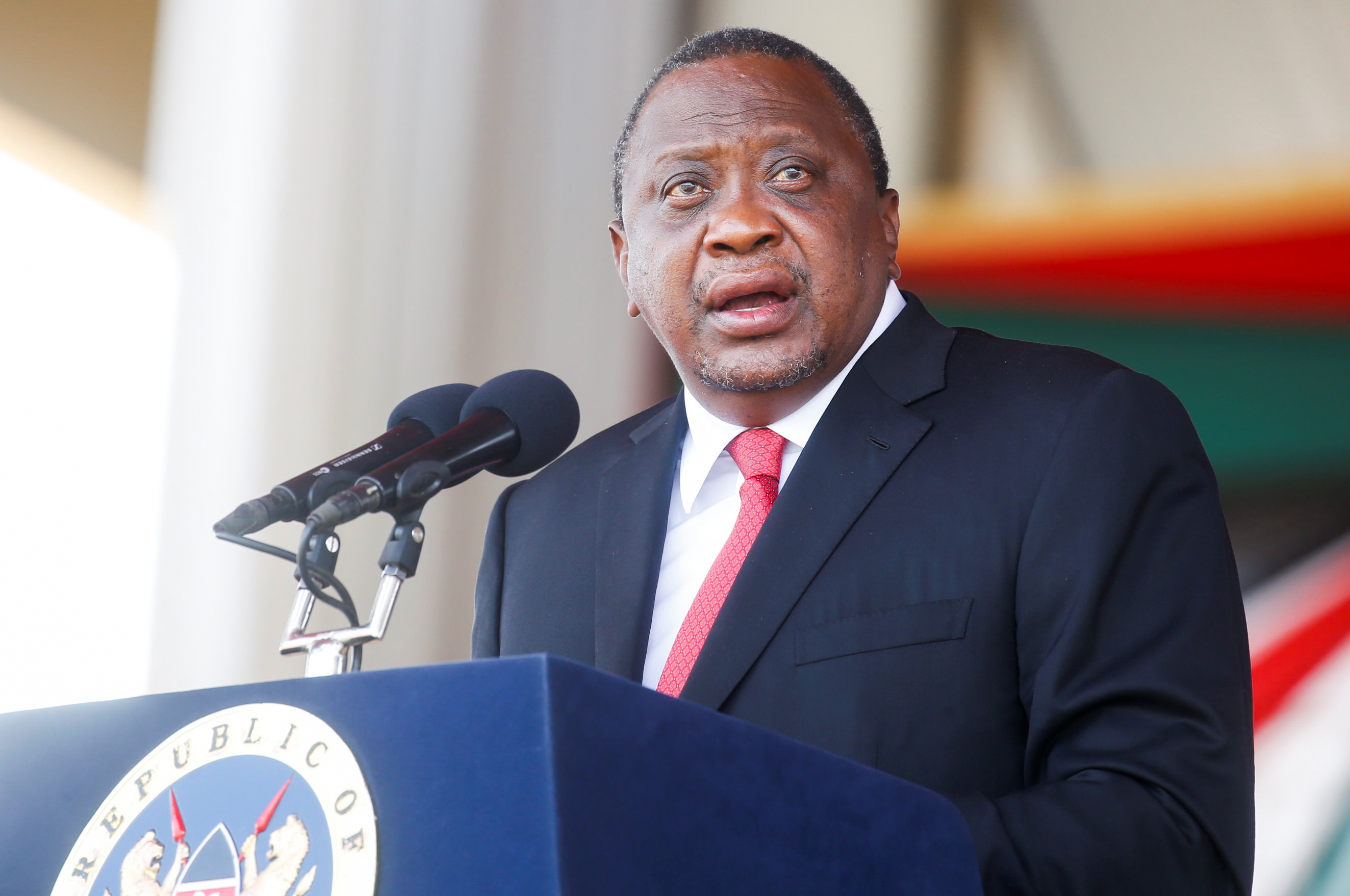Kenya's President Uhuru Kenyatta addresses the nation during the Mashujaa Day