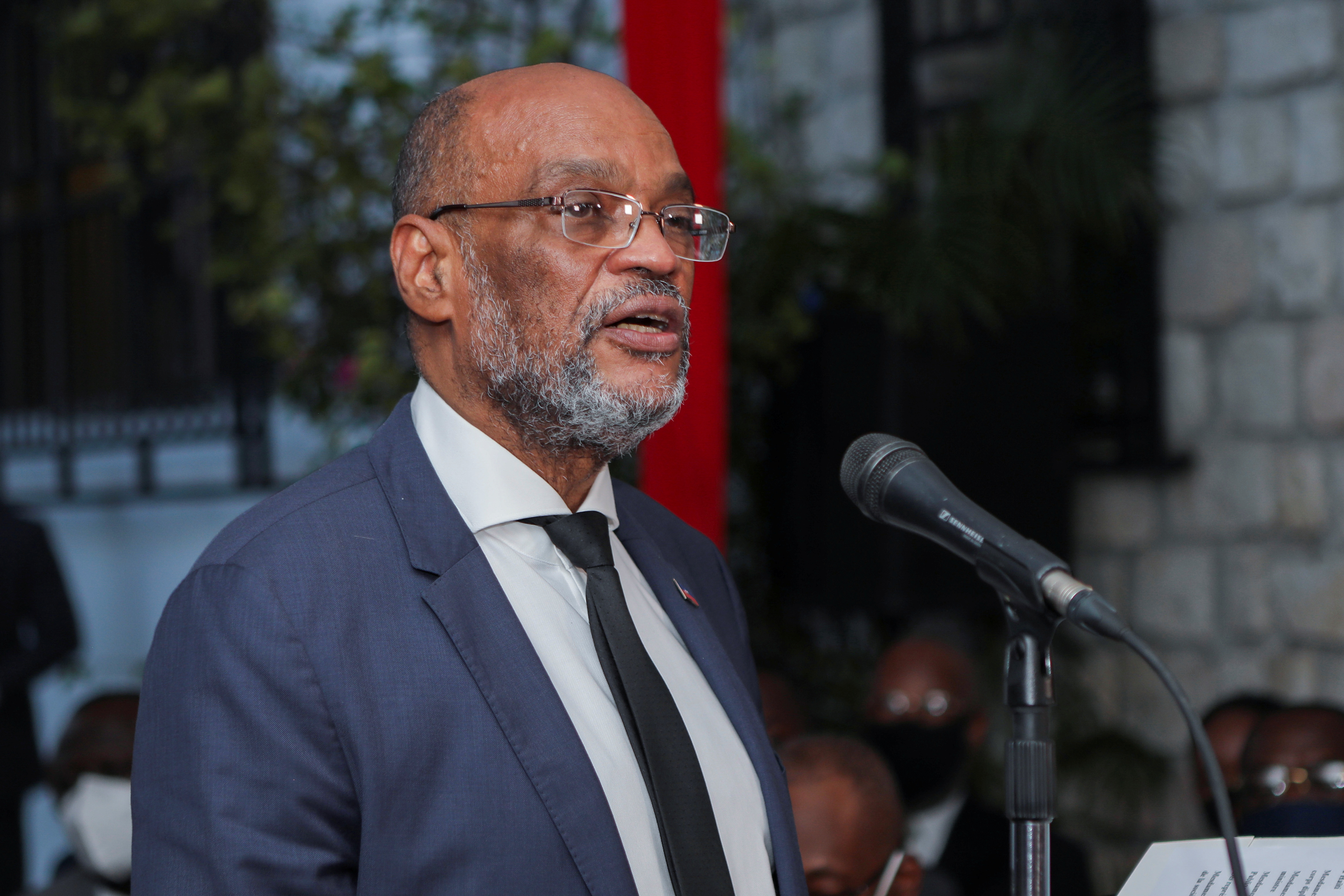 Haitian Prime Minister Ariel Henry speaking at ceremony for new cabinet ministers
