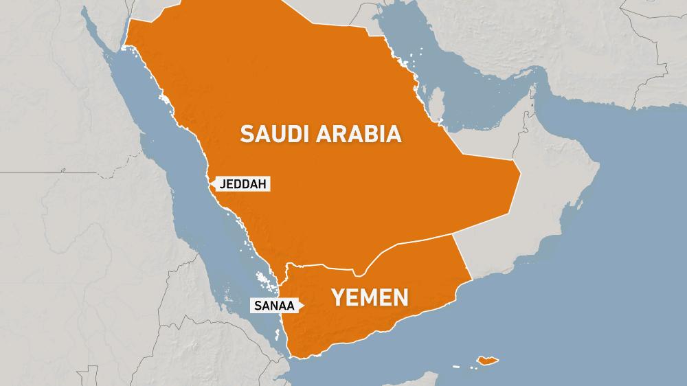 Map showing Jeddah, Saudi Arabia and Sanaa, Yemen