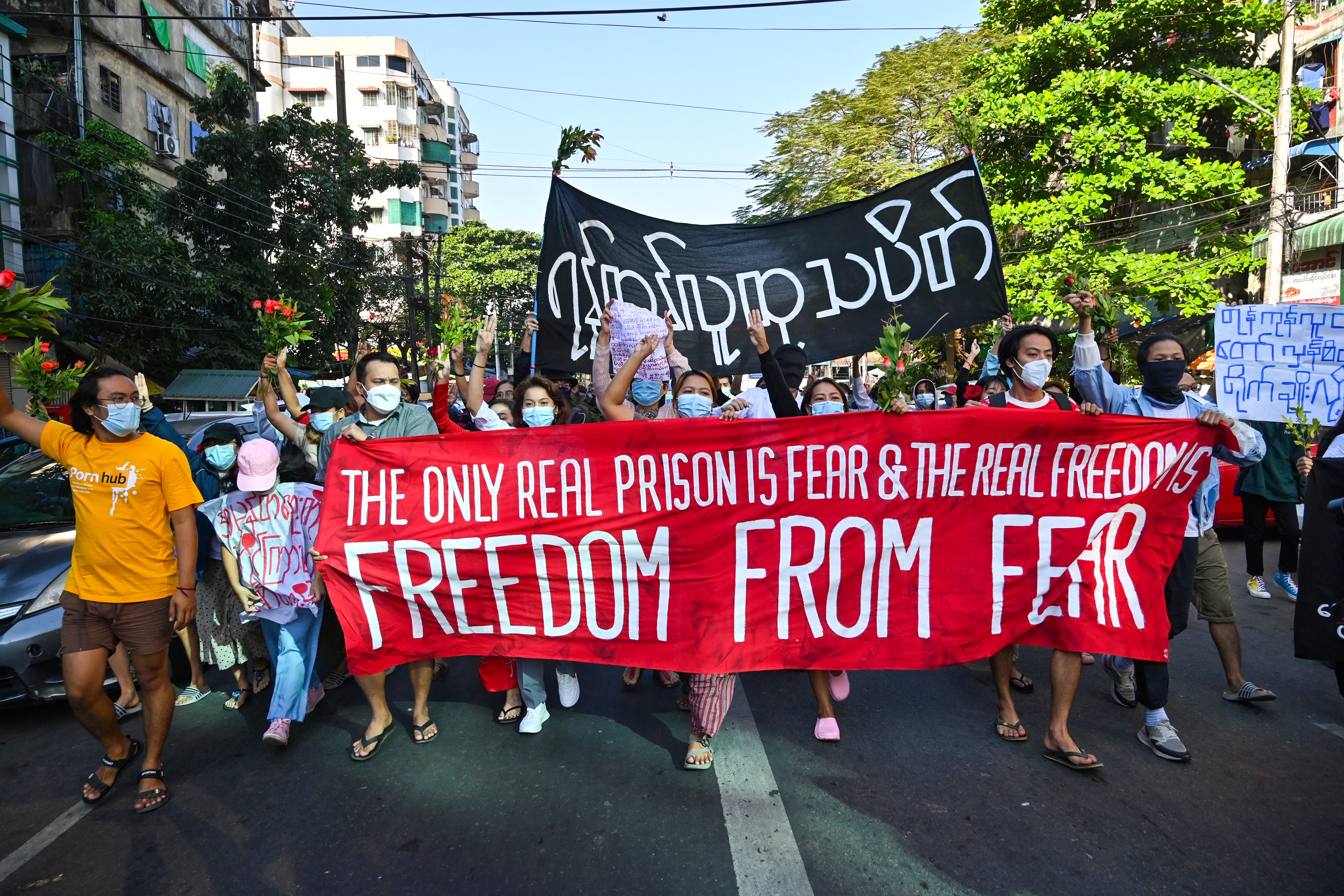 Protestors in Myanmar