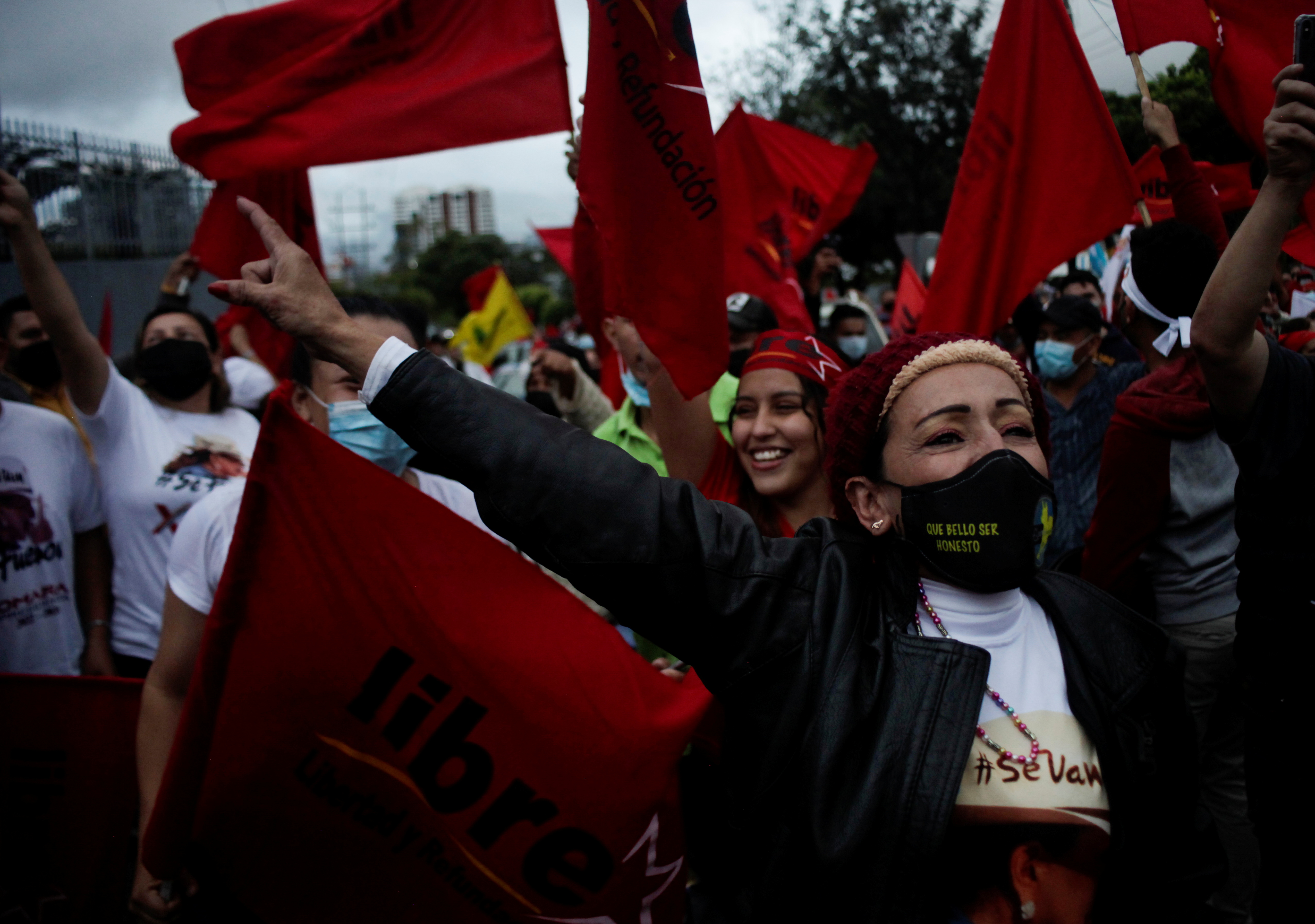 Supporters of left-wing Honduran President-elect Xiomara Castro celebrate her victory on December 4 in the capital Tegucigalpa. Castro is part of a wave of new left-wing leaders reshaping Latin America, according to analysts [Fredy Rodriguez/Reuters]