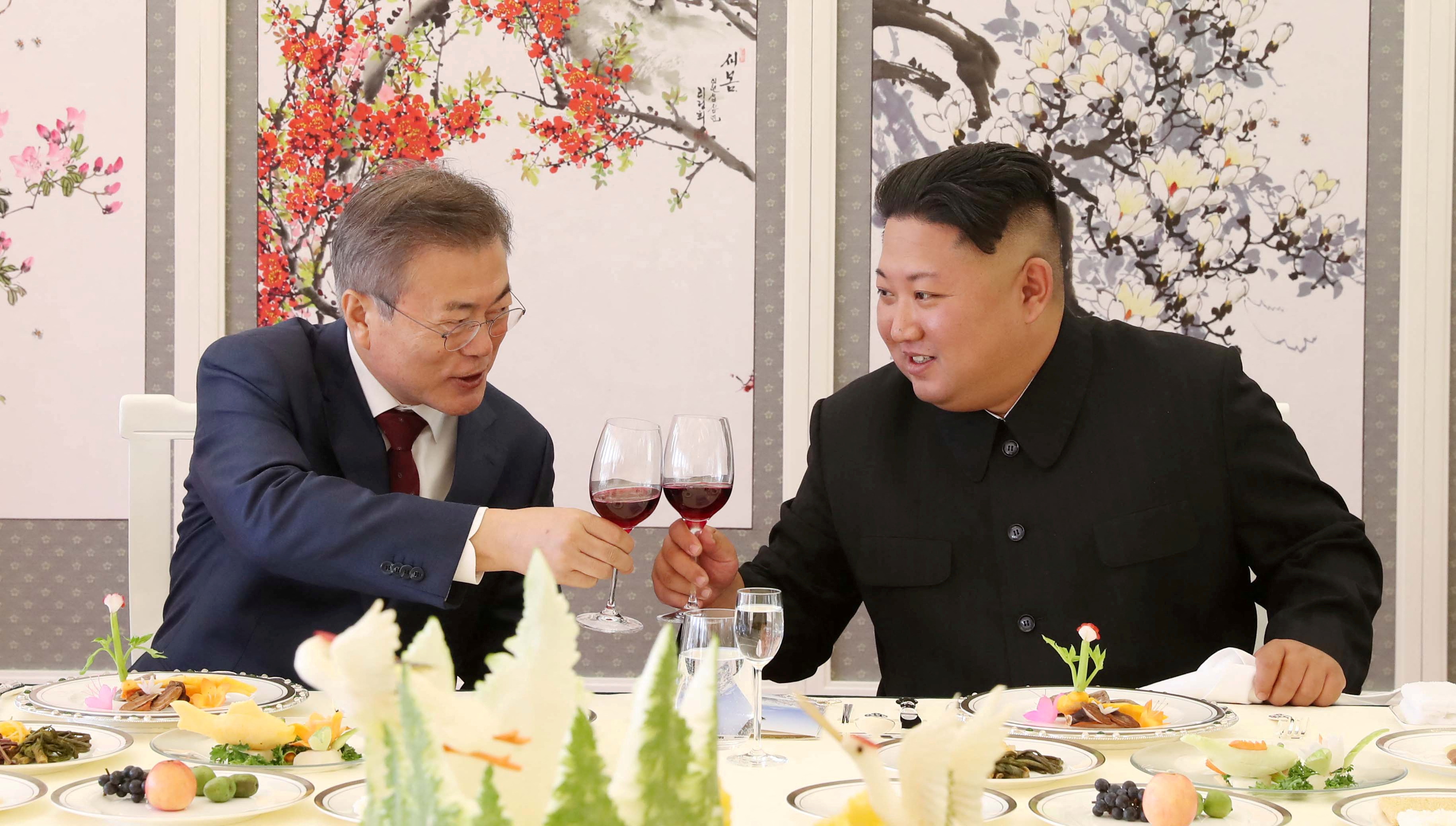 South Korean President Moon Jae-in and North Korean leader Kim Jong Un are seen in this file photo.