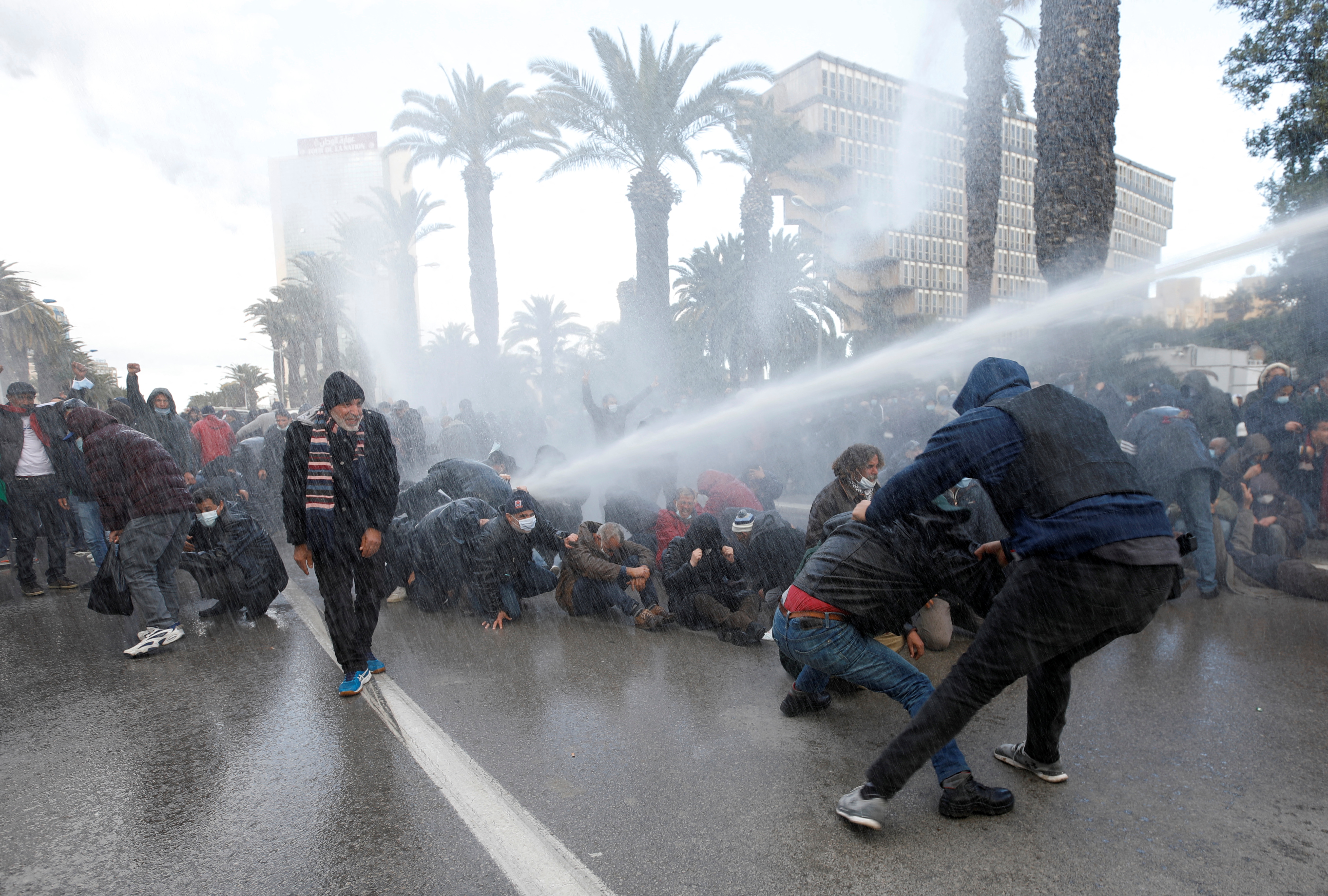Protesters in Tunis