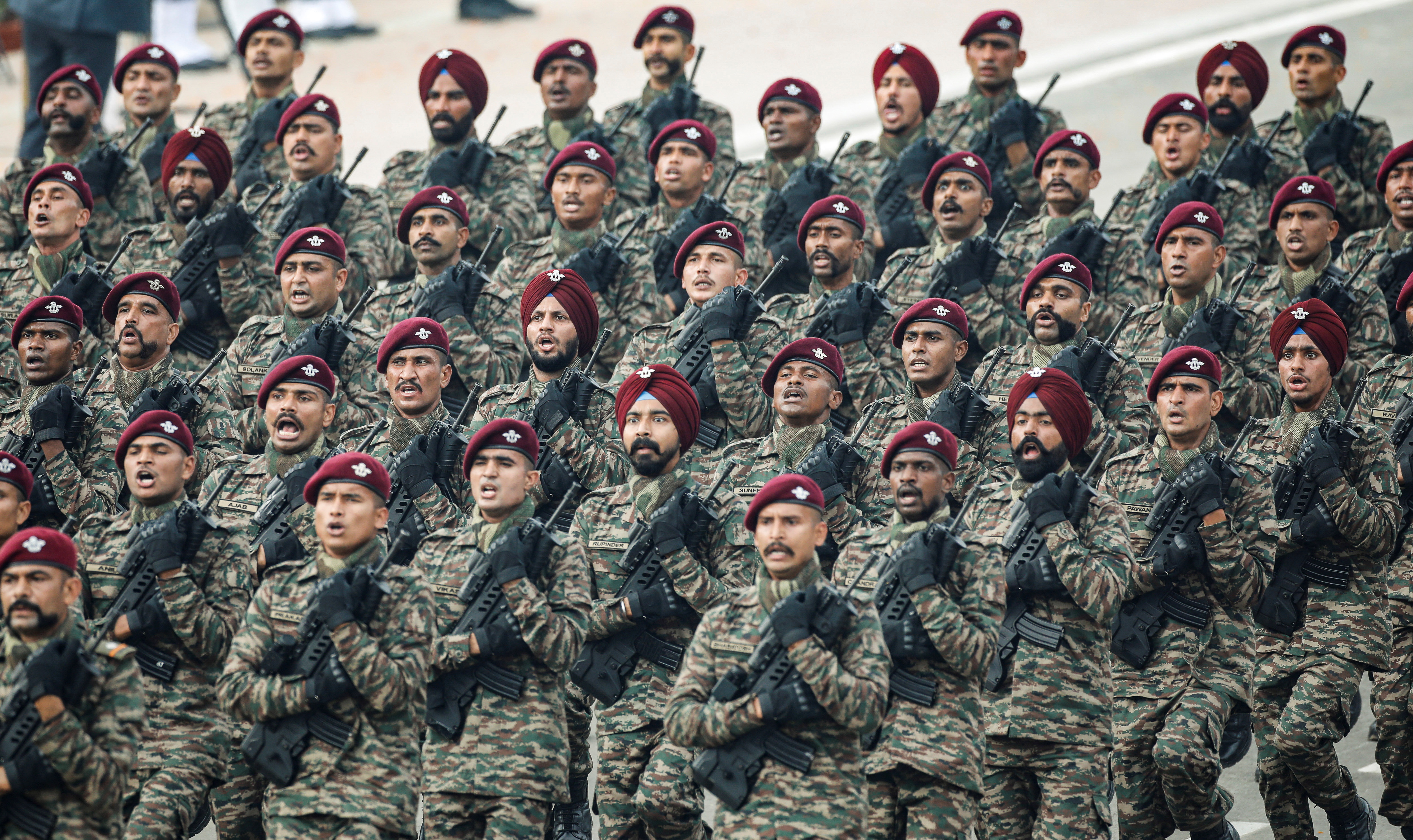 Indian soldiers march during the Republic Day parade in New Delhi