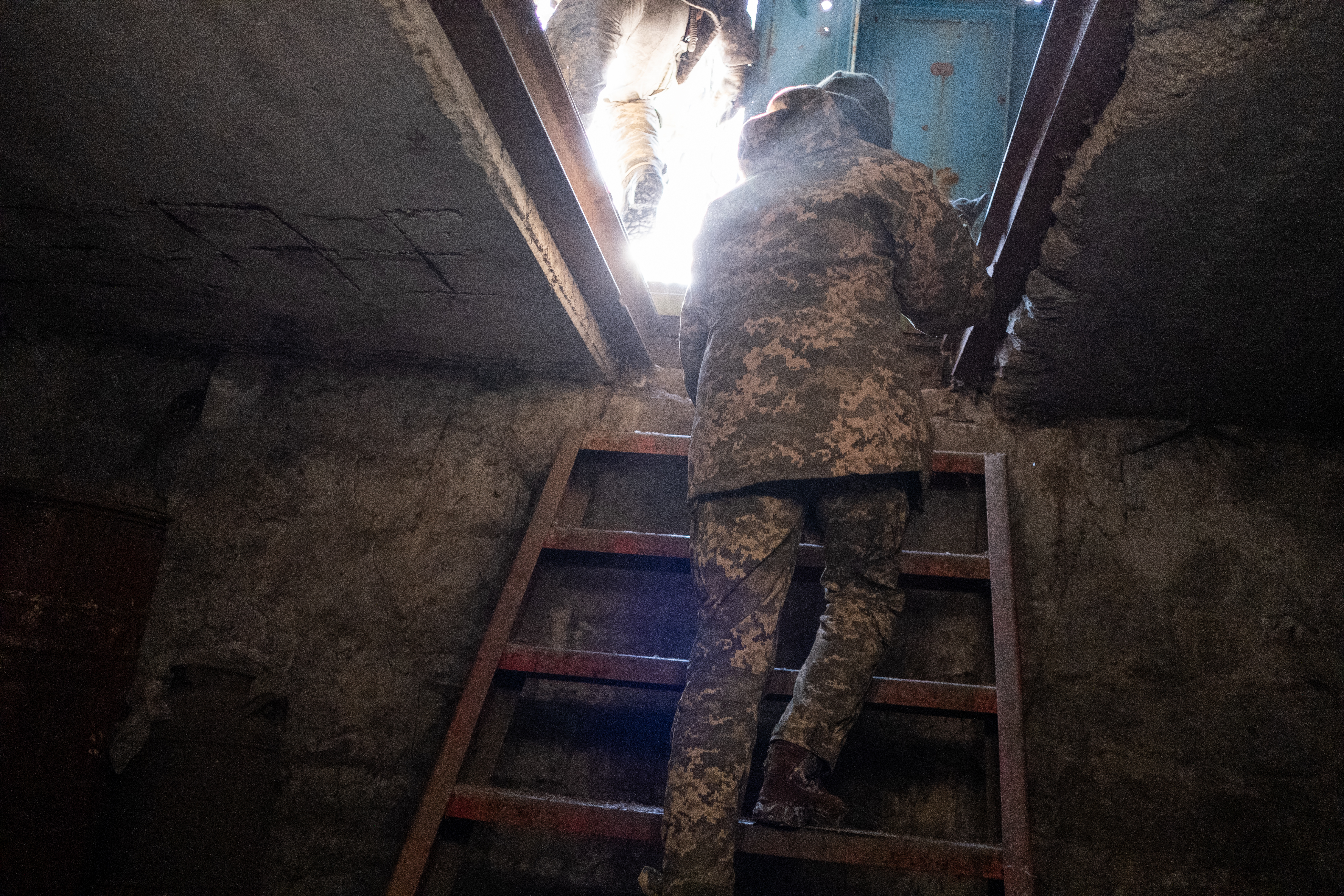 A bunker in the trenches near Donetsk
