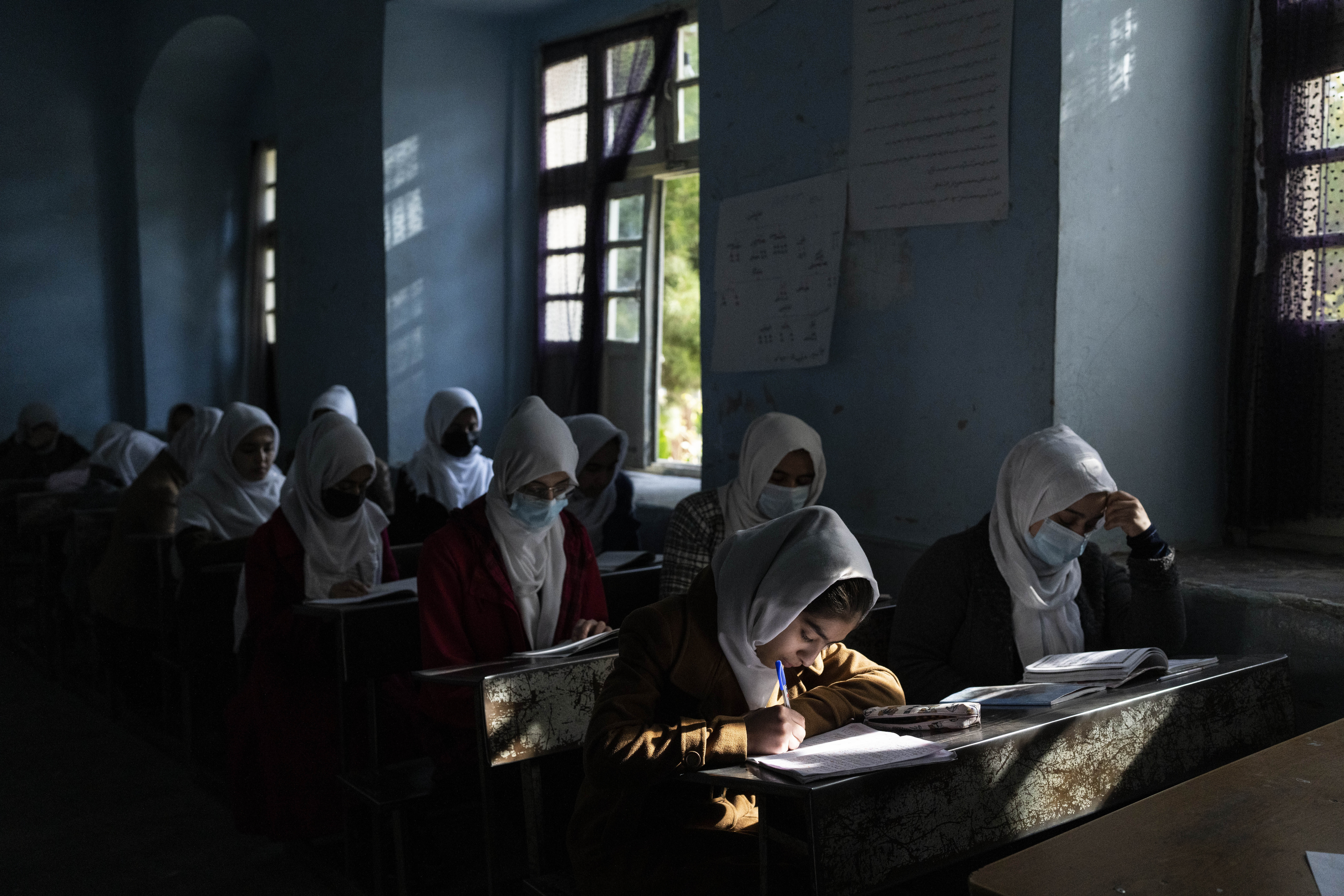 Afghan girls in classroom in Herat.