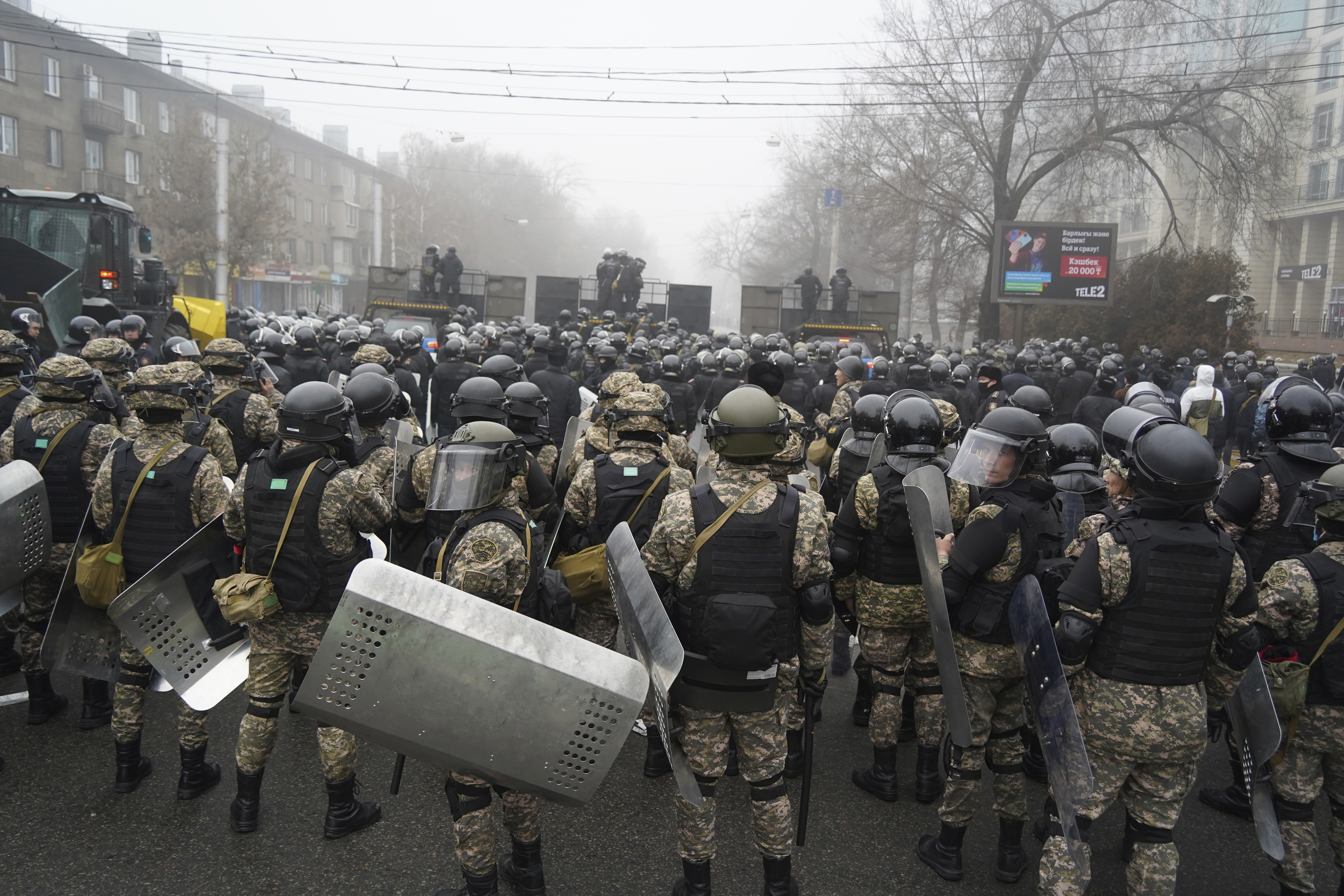 Kazakh law enforcement officers during a protest triggered by fuel price increase in Almaty, Kazakhstan