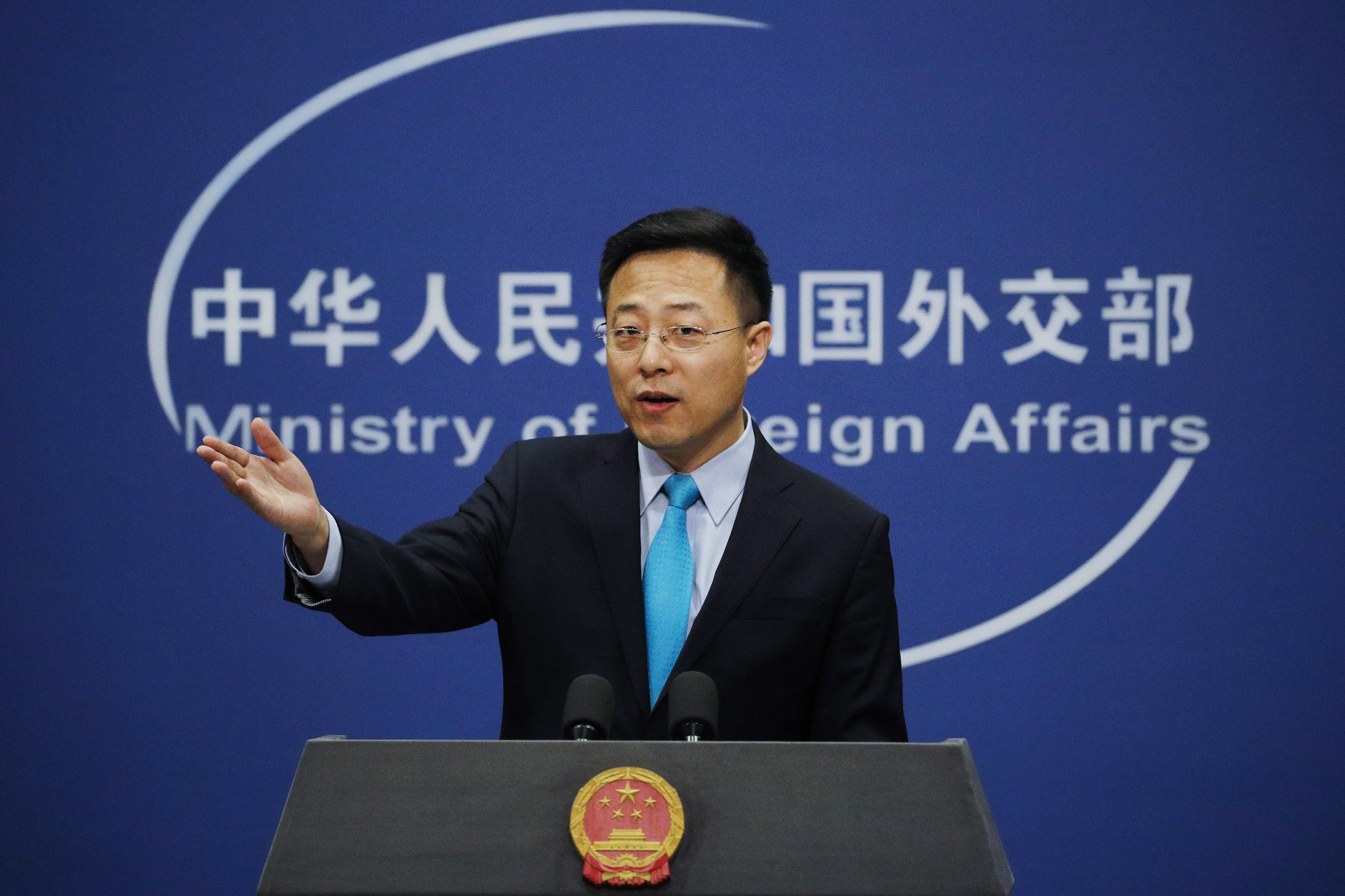 Chinese Foreign Ministry spokesman speaks during a press conference