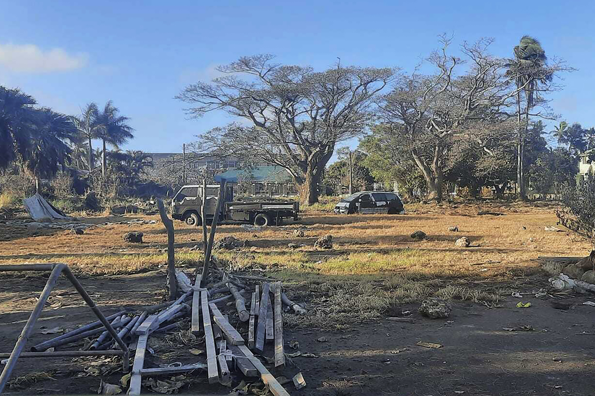 Damaged area in Nuku'alofa, Tonga, following Saturday's volcanic eruption near the Pacific archipelago.
