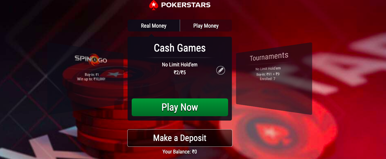 A screenshot of the PokerStars app asking if the user wants to play now
