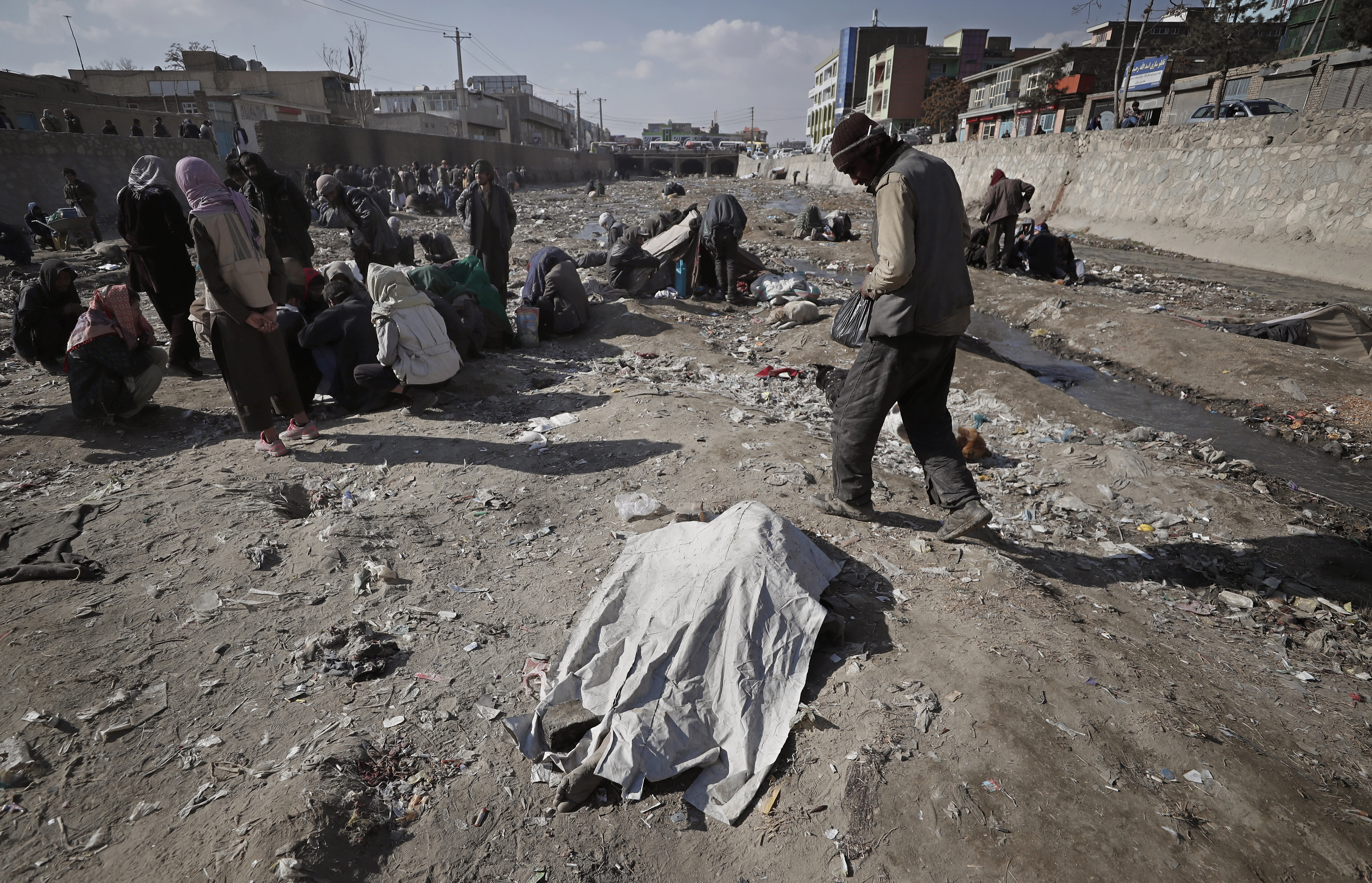Homeless Afghans addicted to drugs in Kabul, Afghanistan