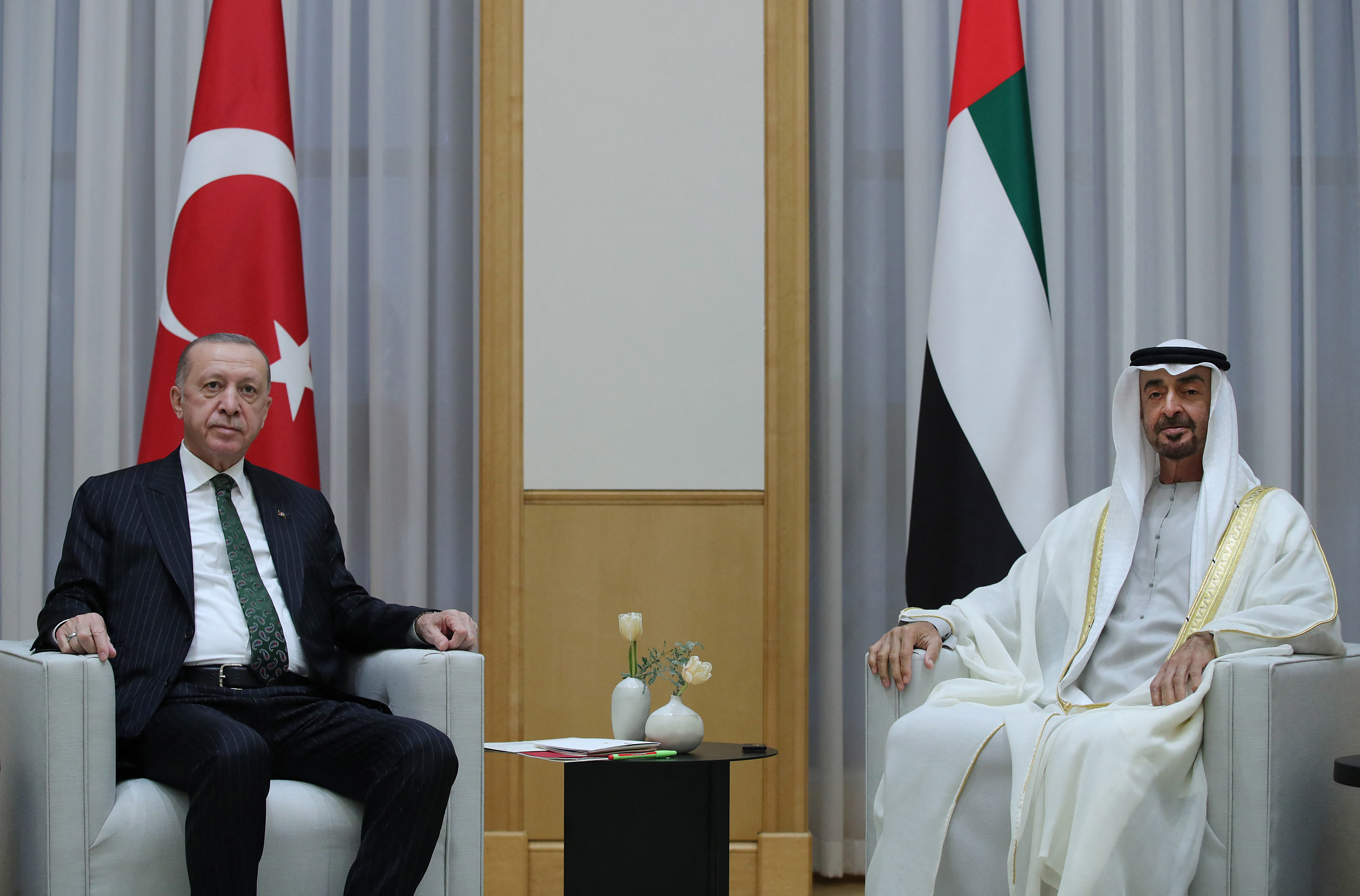 Turkish President Recep Tayyip Erdogan meeting with Crown Prince of Abu Dhabi Sheikh Mohammed bin Zayed al-Nahyan