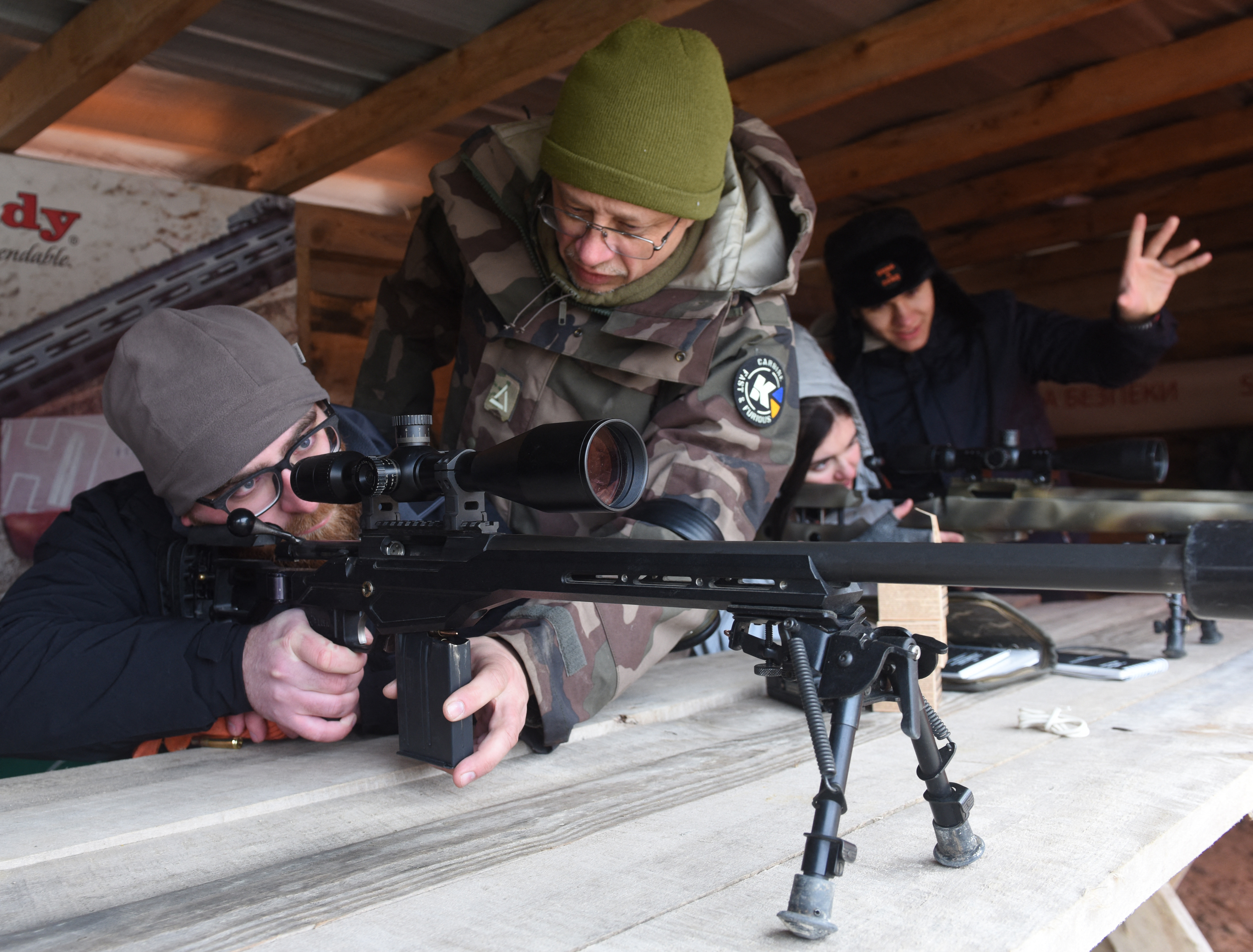 A man taking part in shooting training.