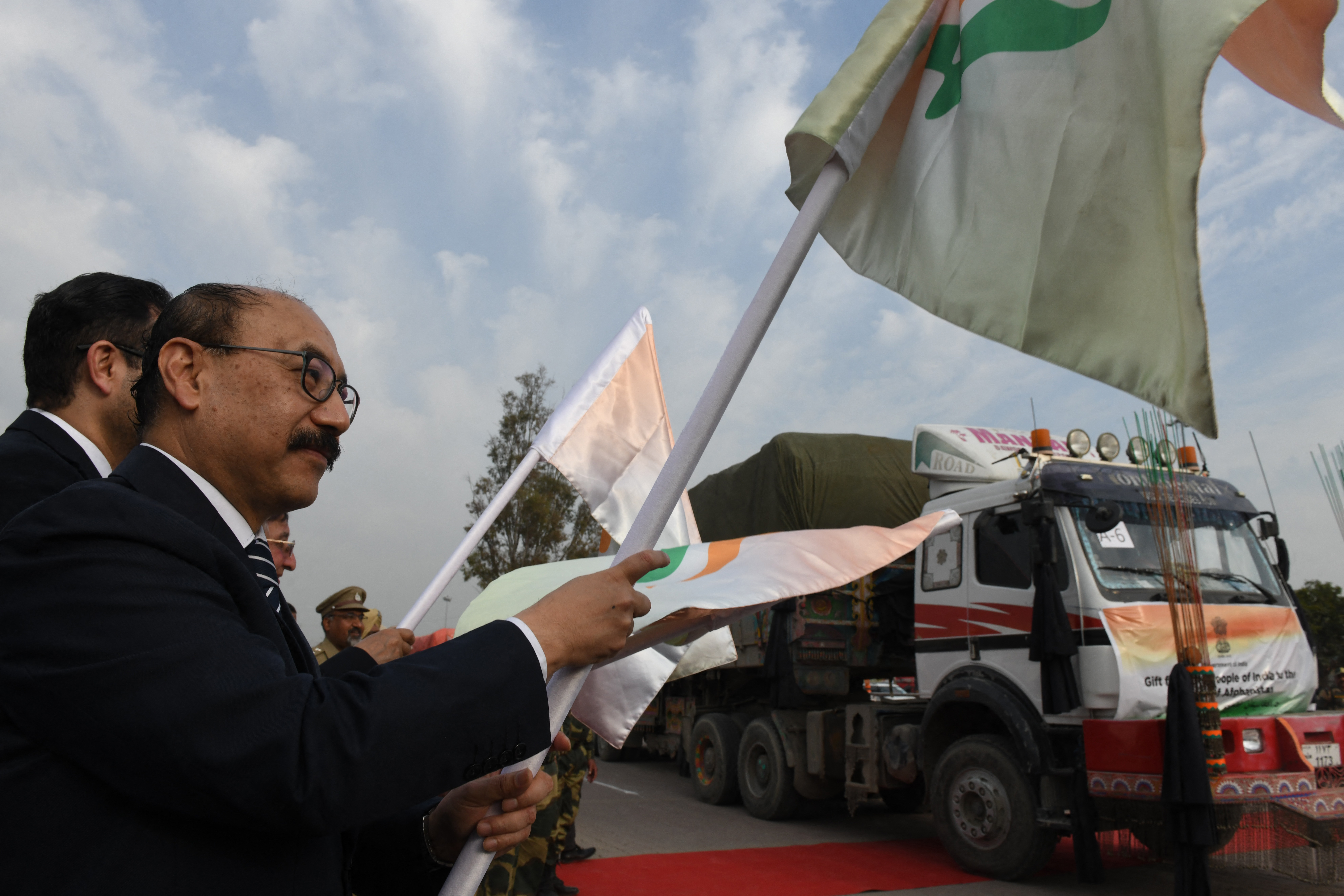 Foreign Secretary of India Harsh Vardhan Shringla, right, and Afghanistan ambassador to India Farid Mamundzay